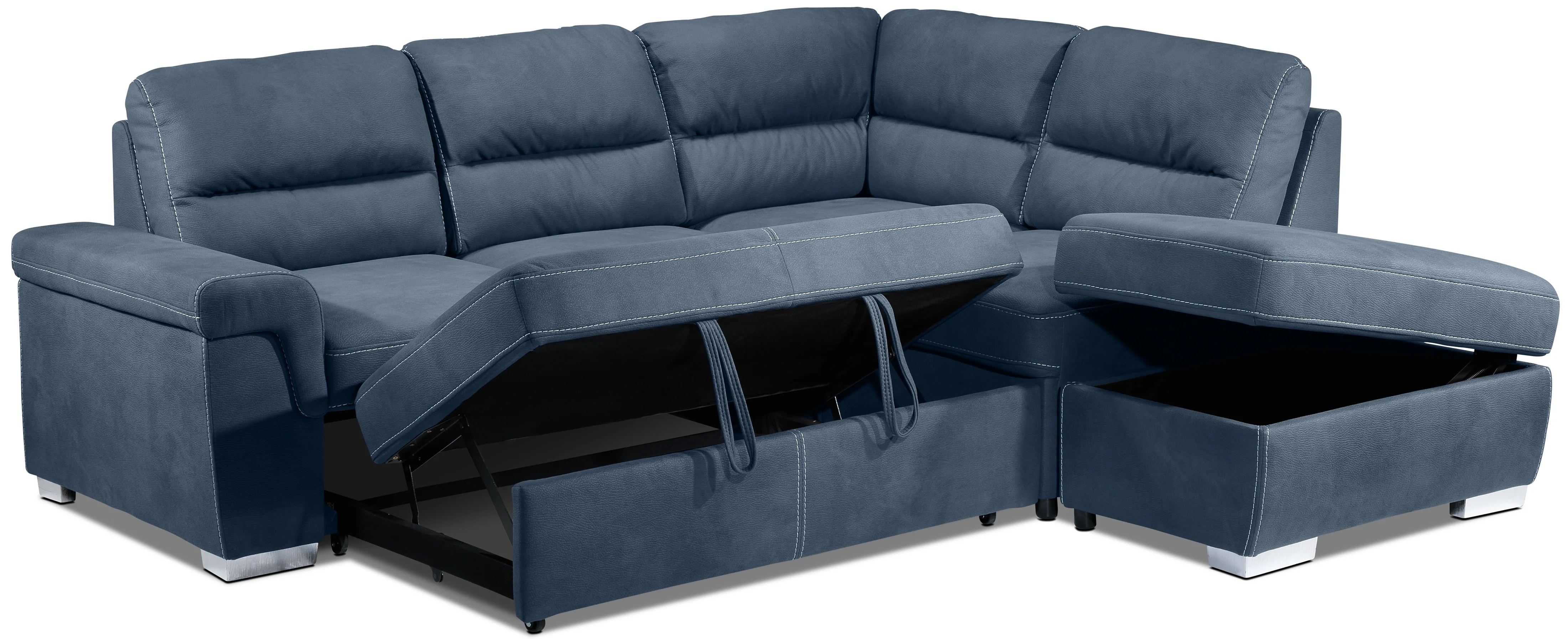 Simone 3-Piece Sectional with Left-Facing Pop-Up Bed - Blue - Image 4