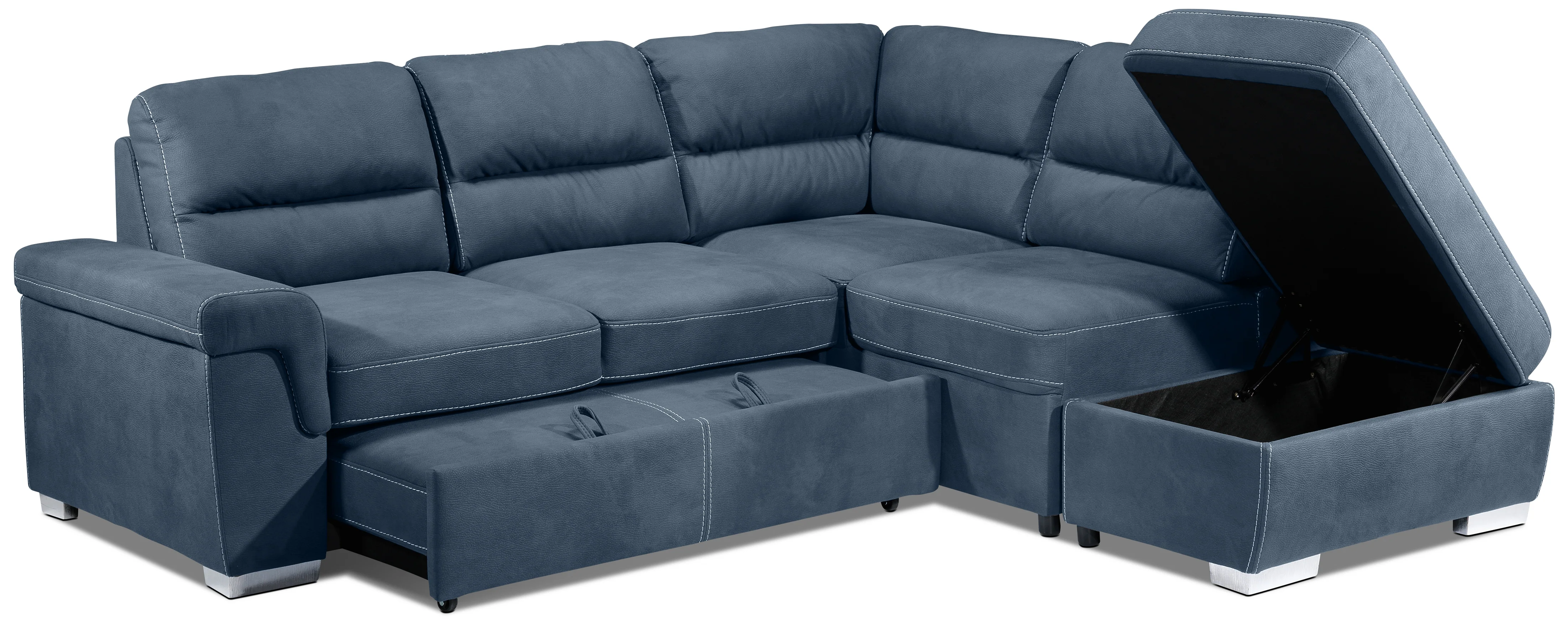 Simone 3-Piece Sectional with Left-Facing Pop-Up Bed - Blue - Image 5