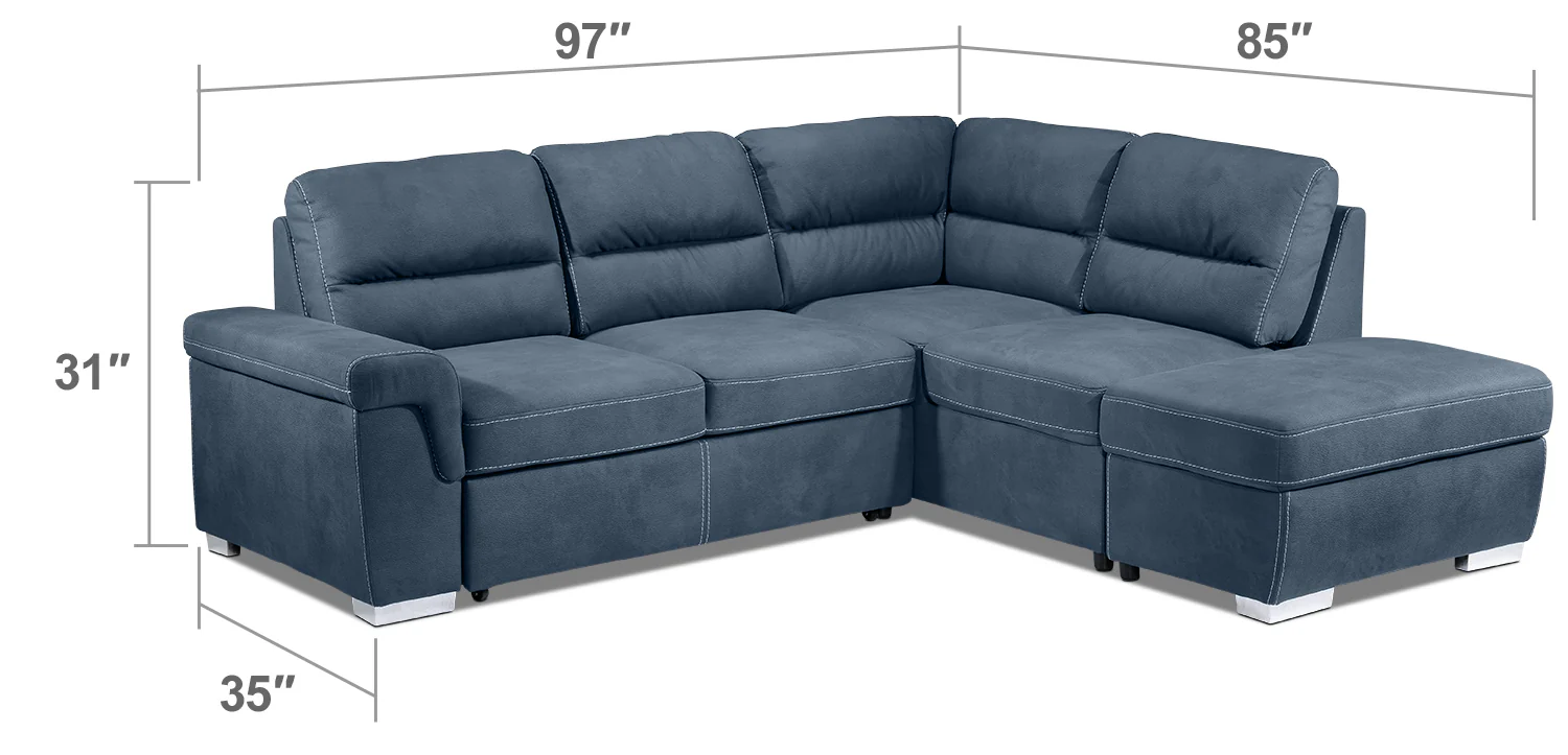 Simone 3-Piece Sectional with Left-Facing Pop-Up Bed - Blue - Image 7
