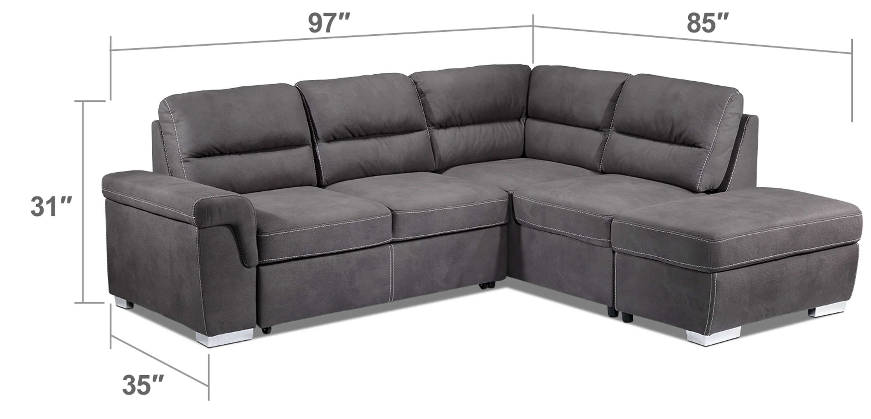 Simone 3-Piece Sectional with Left-Facing Pop-Up Bed - Charcoal - Image 13