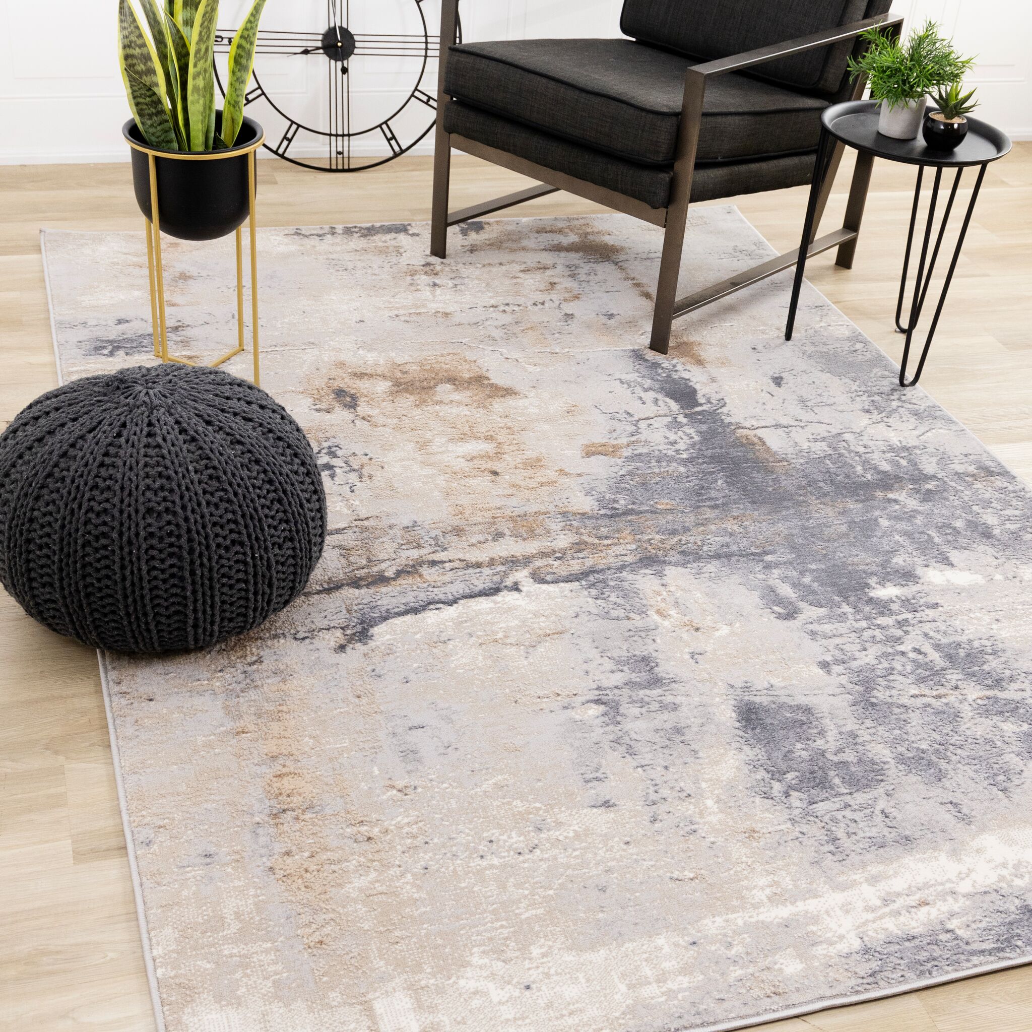 Smoky Terrain 5'3" x 7'7" Distressed Design Area Rug - Taupe, White, Brown - Image 2