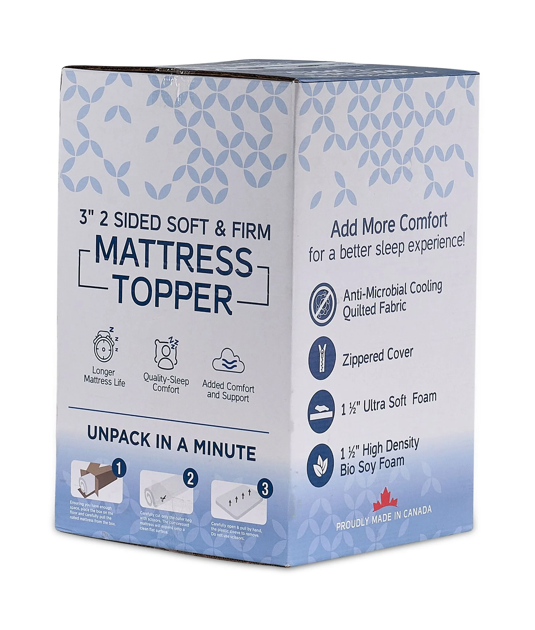 So Sleepy 3" Two-Sided Soft and Firm Full Mattress Topper - Image 3