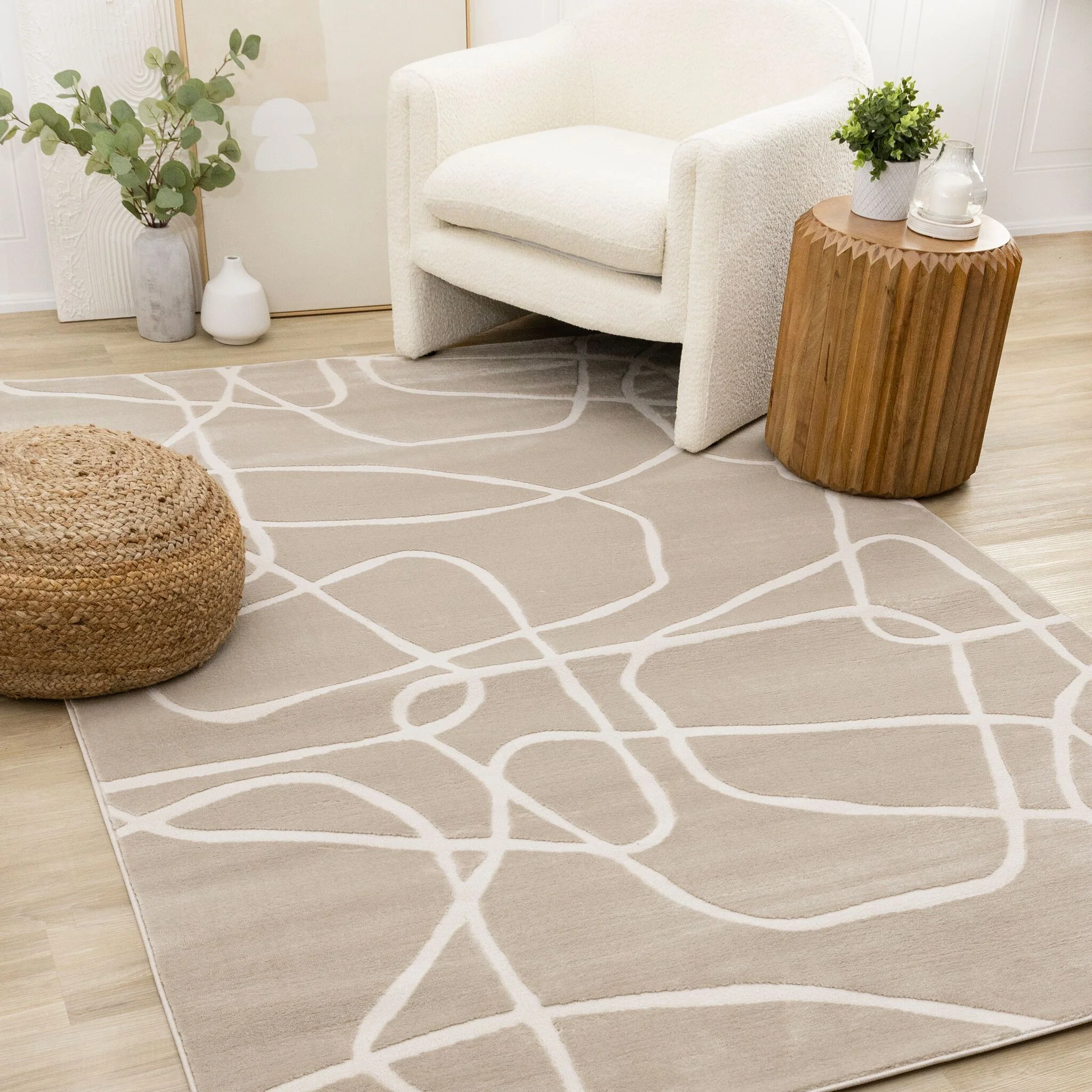 Soft Currents 7'10" x 10'6" Organic Line Design Area Rug - Beige, Cream - Image 2