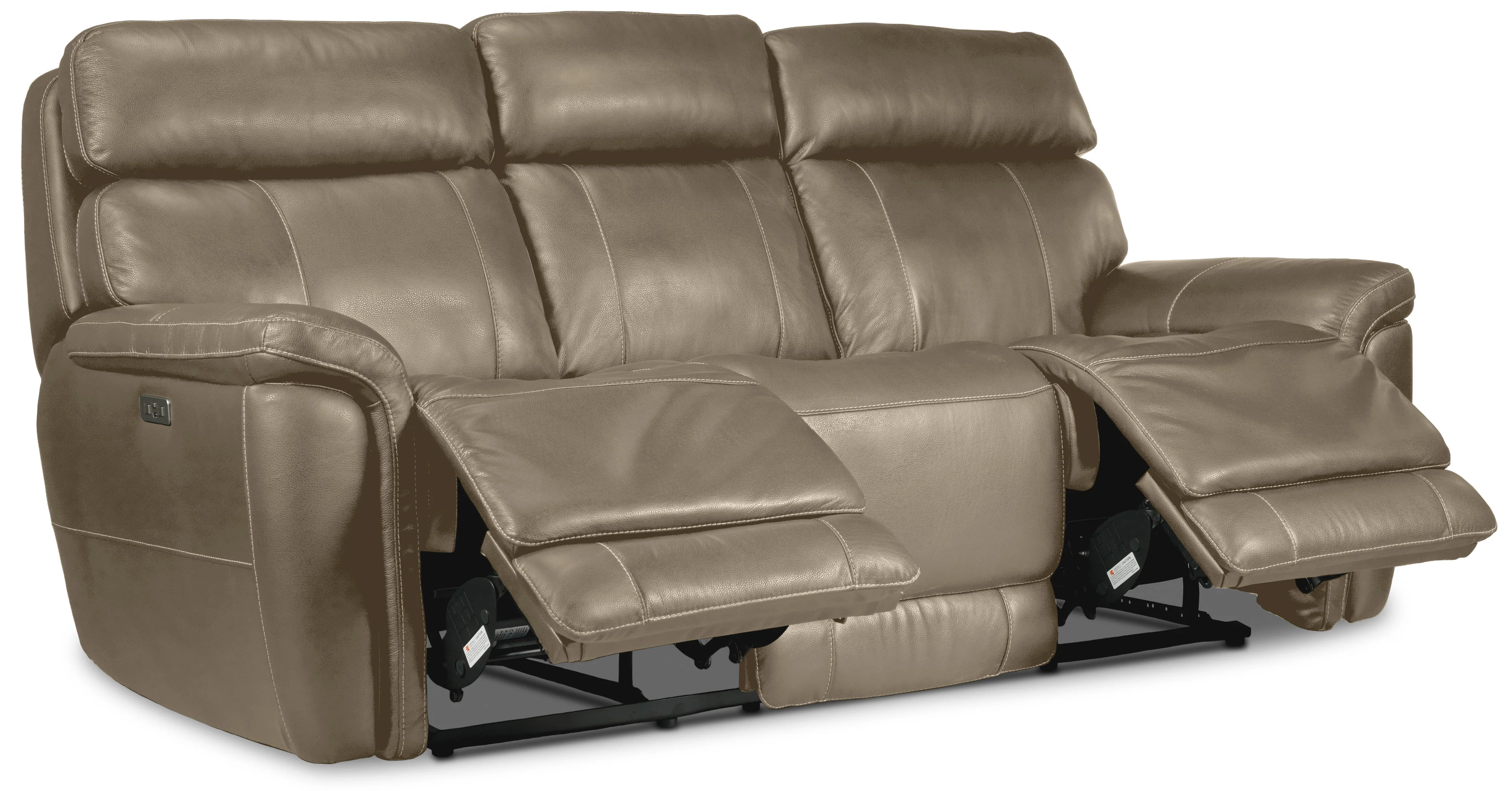 Stallion Leather Dual Power Reclining Sofa and Chair Set - Pebble - Image 2