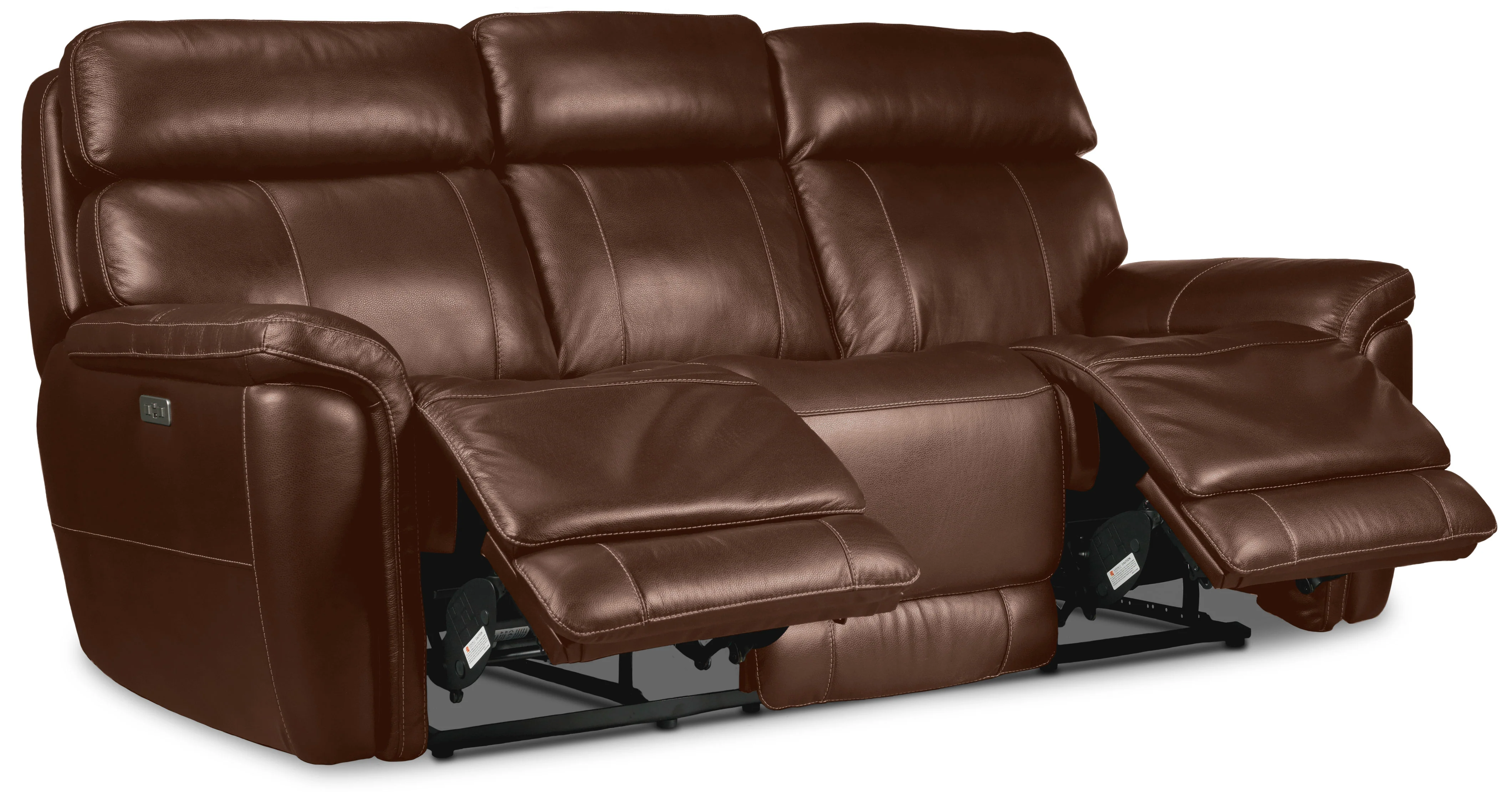 Stallion Leather Dual Power Reclining Sofa and Loveseat Set - Chestnut - Image 2