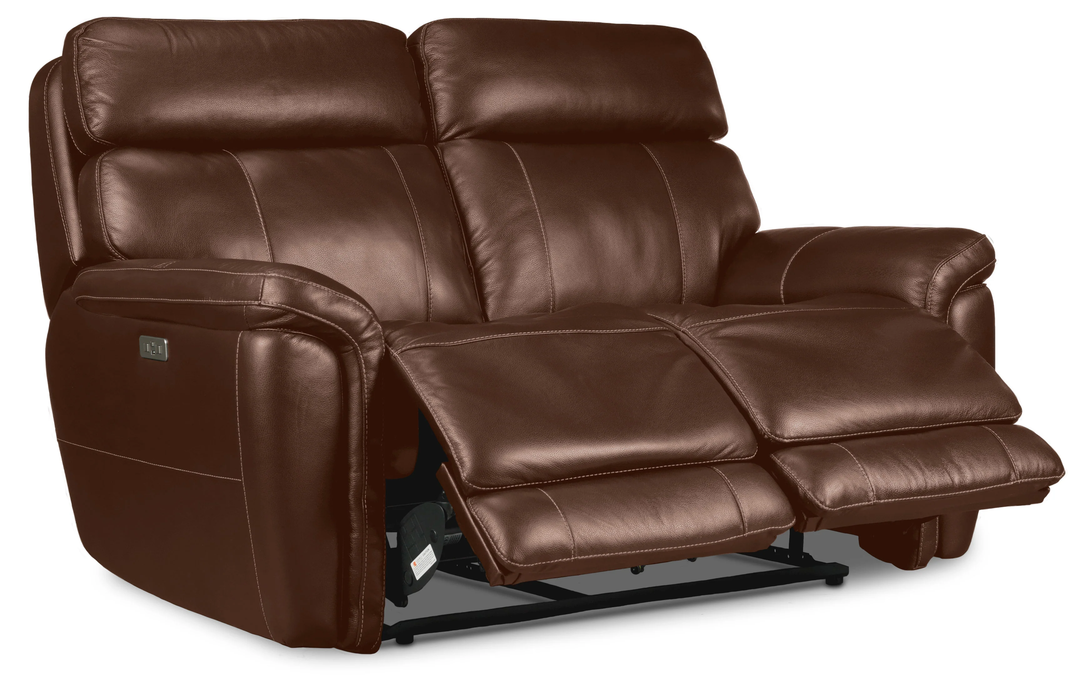 Stallion Leather Dual Power Reclining Sofa and Loveseat Set - Chestnut - Image 3