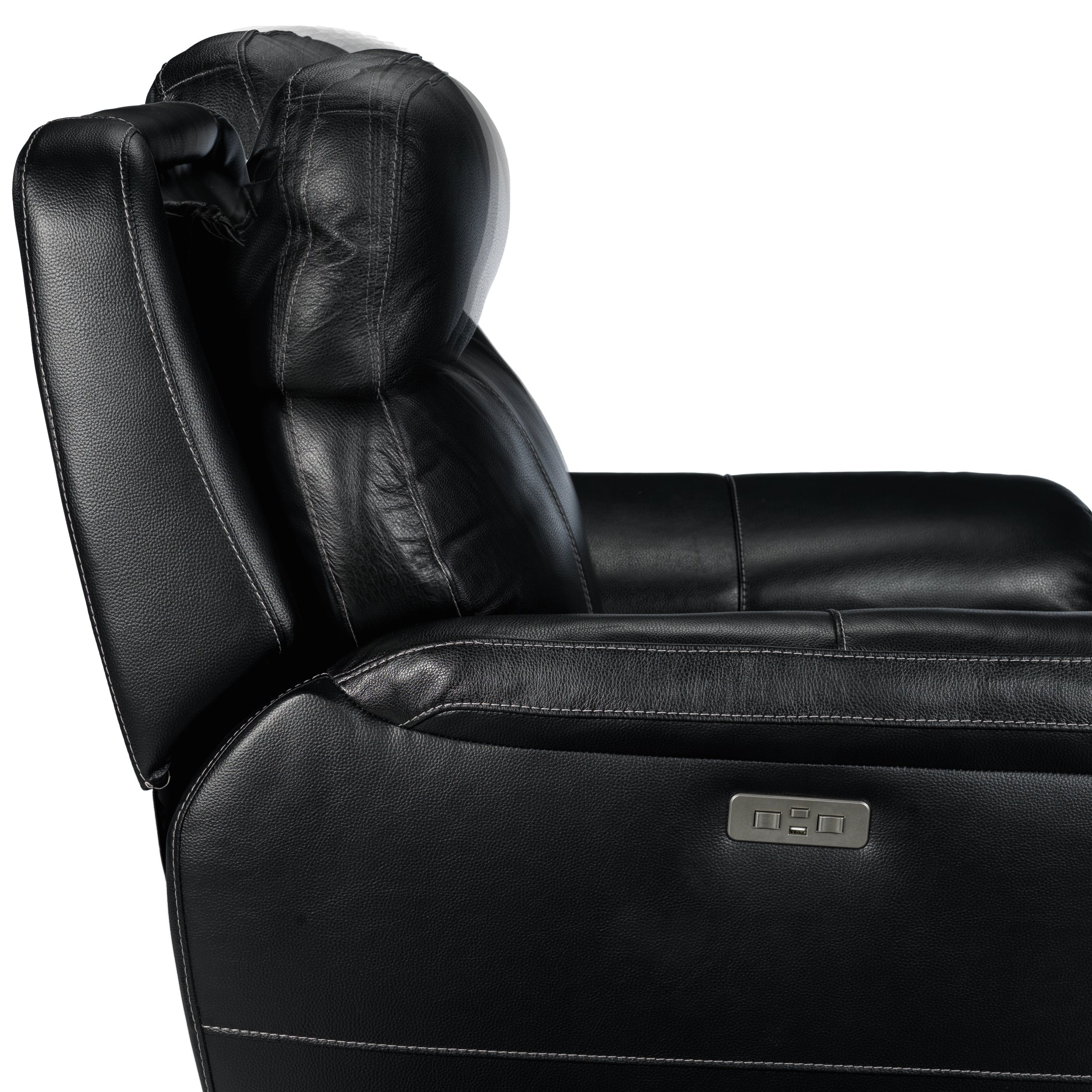 Stallion Leather Dual Power Reclining Sofa and Loveseat Set - Midnight Black - Image 4