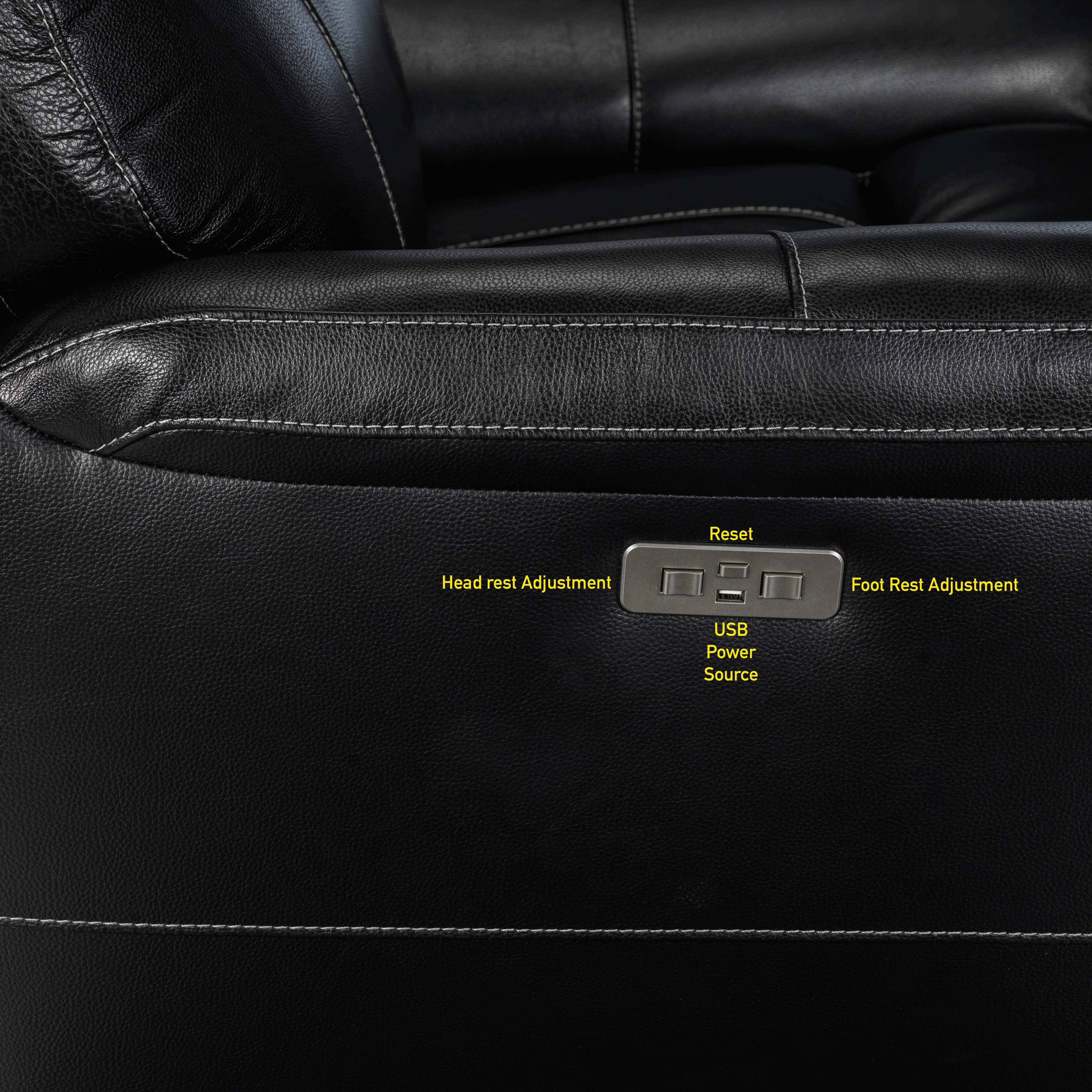 Stallion Leather Dual Power Reclining Sofa and Loveseat Set - Midnight Black - Image 5