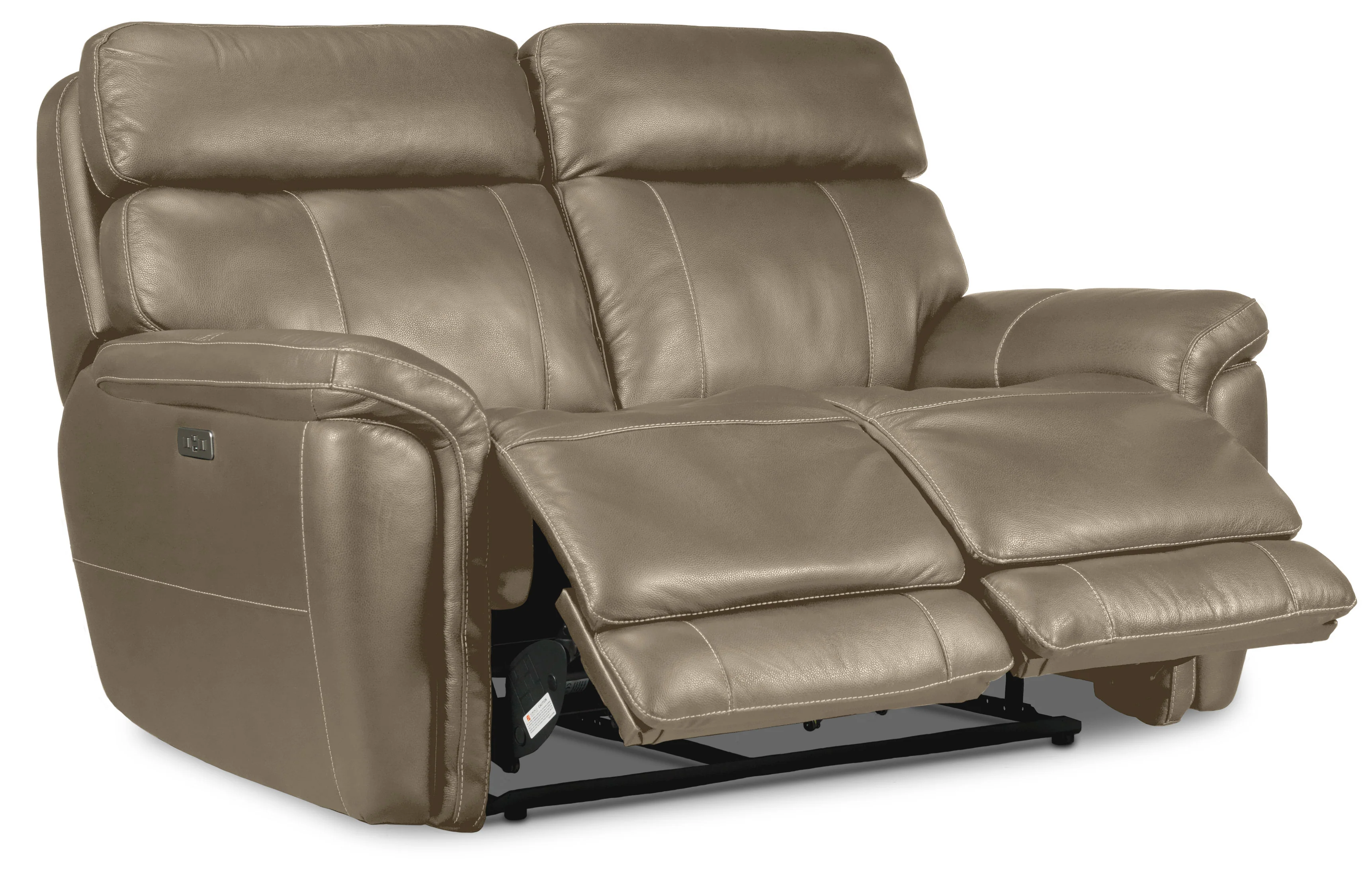 Stallion Leather Dual Power Reclining Sofa and Loveseat Set - Pebble - Image 3