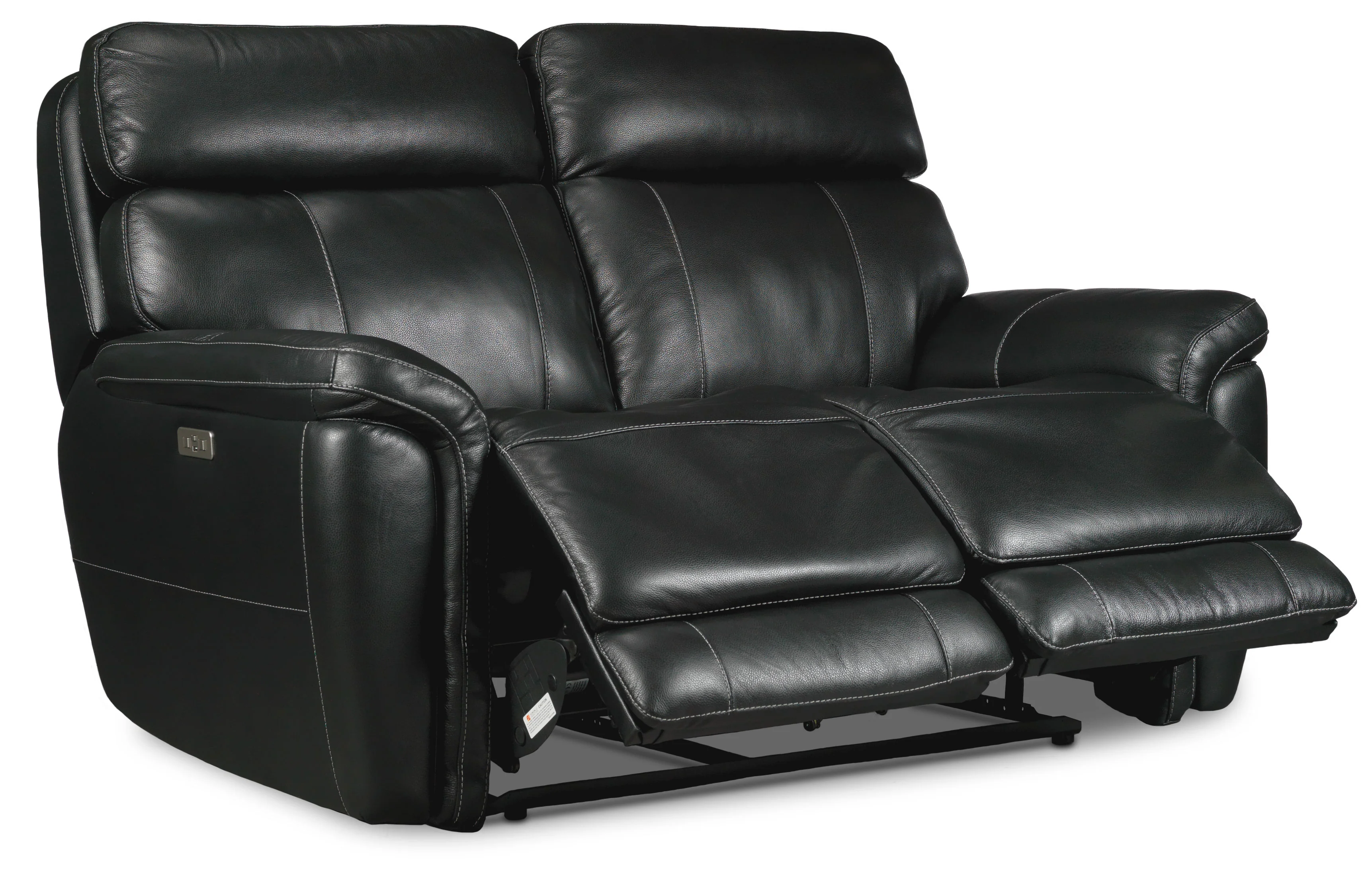 Stallion Leather Dual Power Reclining Sofa, Loveseat and Chair Set - Midnight Black - Image 3