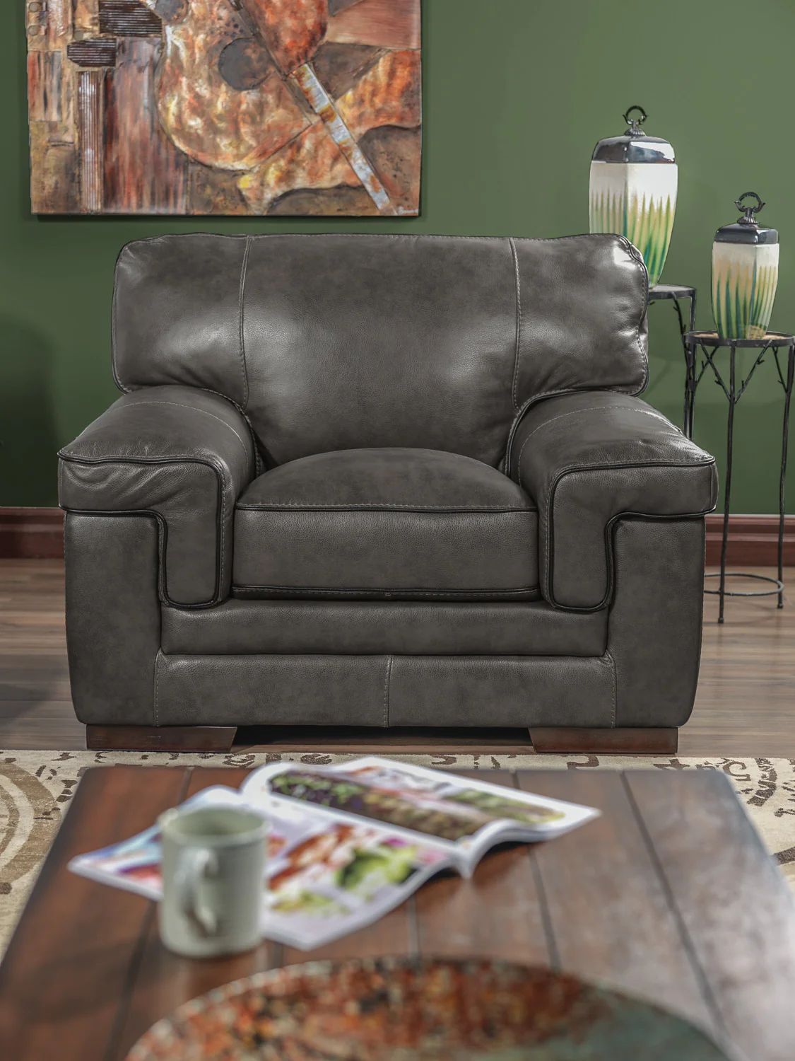 Stampede Leather Chair - Charcoal - Image 2