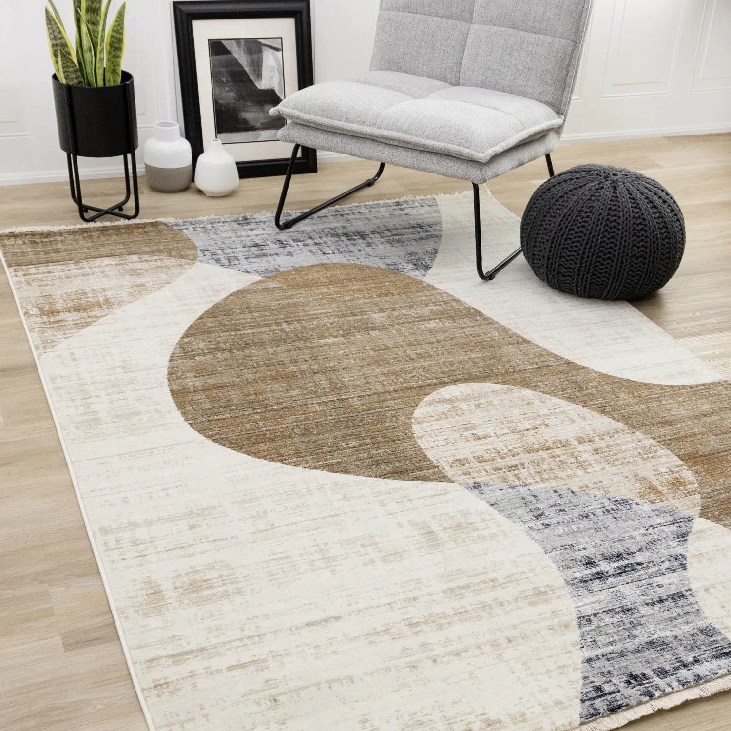 Sterling Modern Teardrop Area Rug - 8' X 11' - Brown/Cream - Image 2