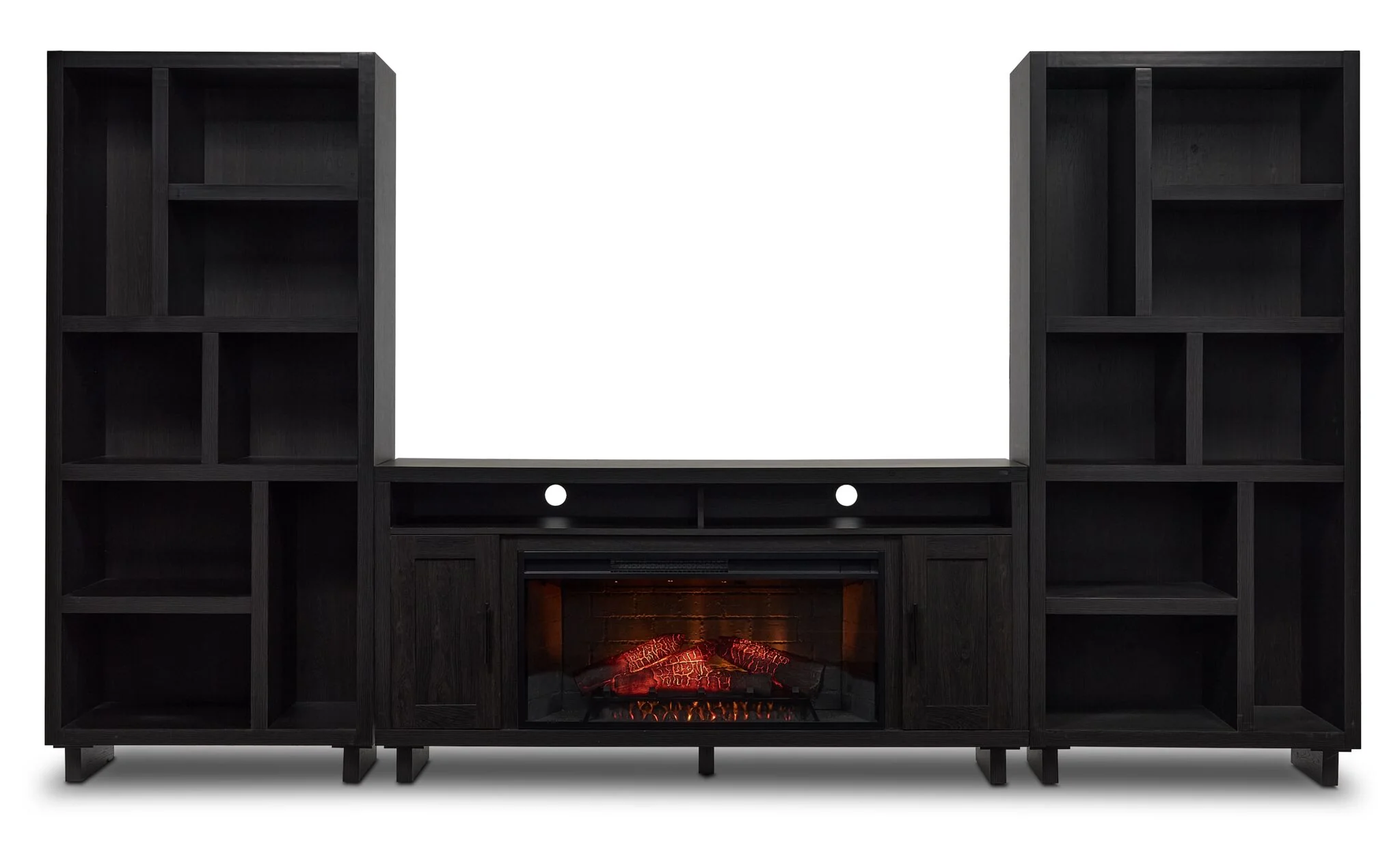 Tessan 3-Piece Fireplace Entertainment Wall Unit – Dark Grey, Brown - Image 2