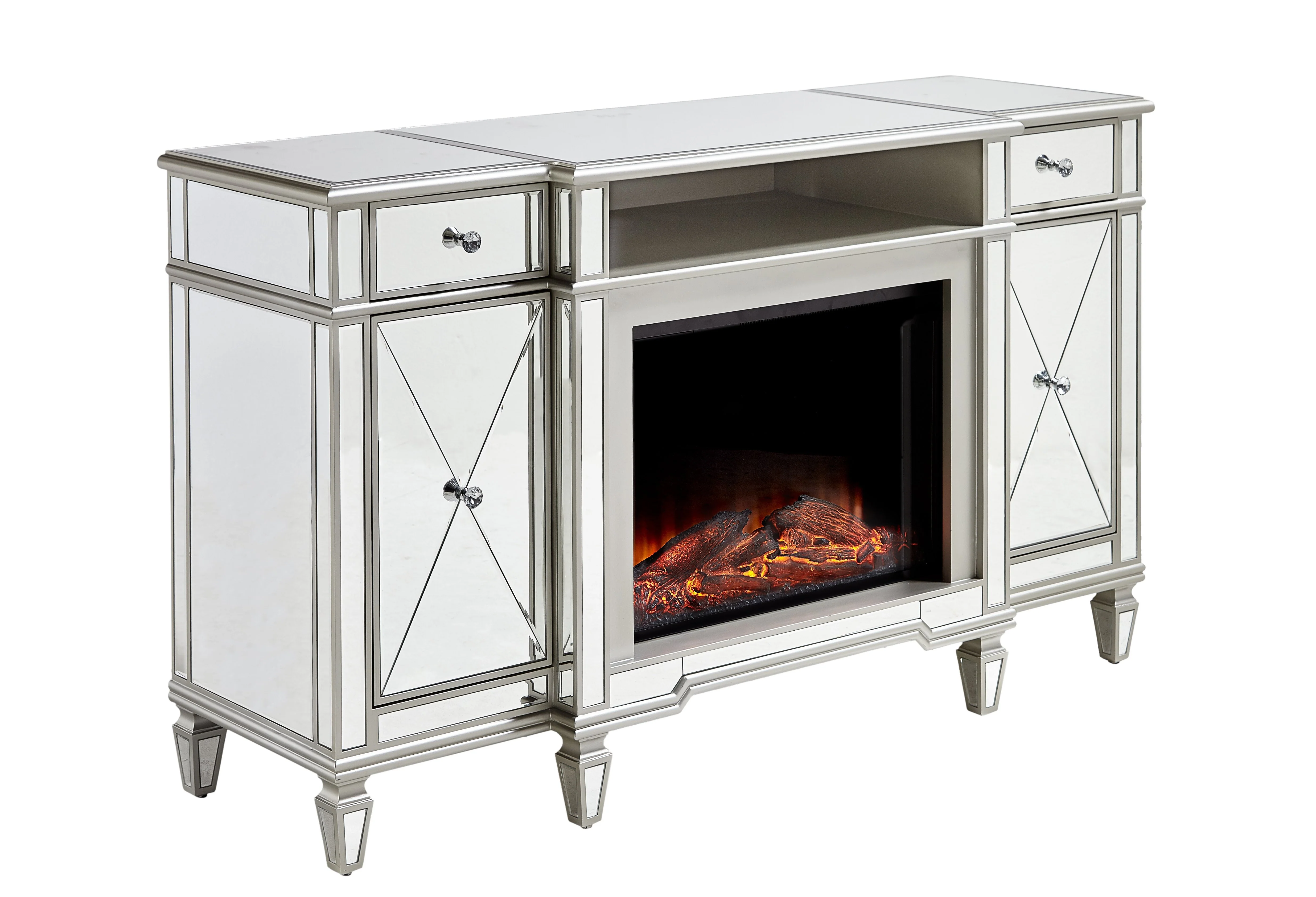 Tiffany Fireplace TV Stand - Mirrored Glass