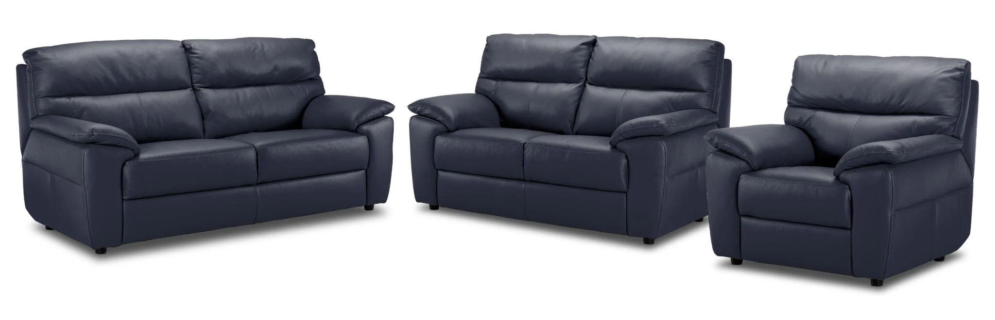 Toscana Leather Sofa, Loveseat and Chair Set - Navy Blue