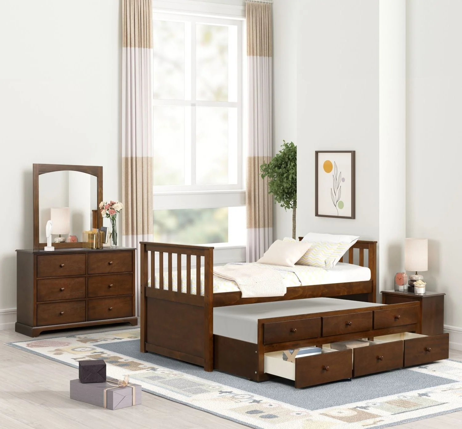 Trudy 3-Piece Twin Captain Bed with Trundle - Espresso - Image 2