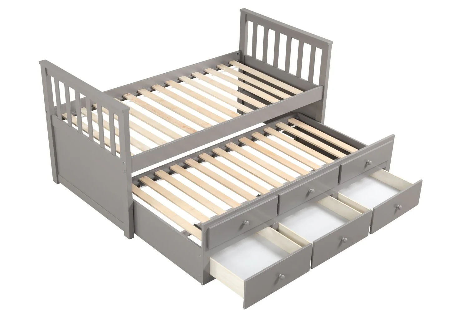 Trudy 3-Piece Twin Captain Bed with Trundle - Grey - Image 4