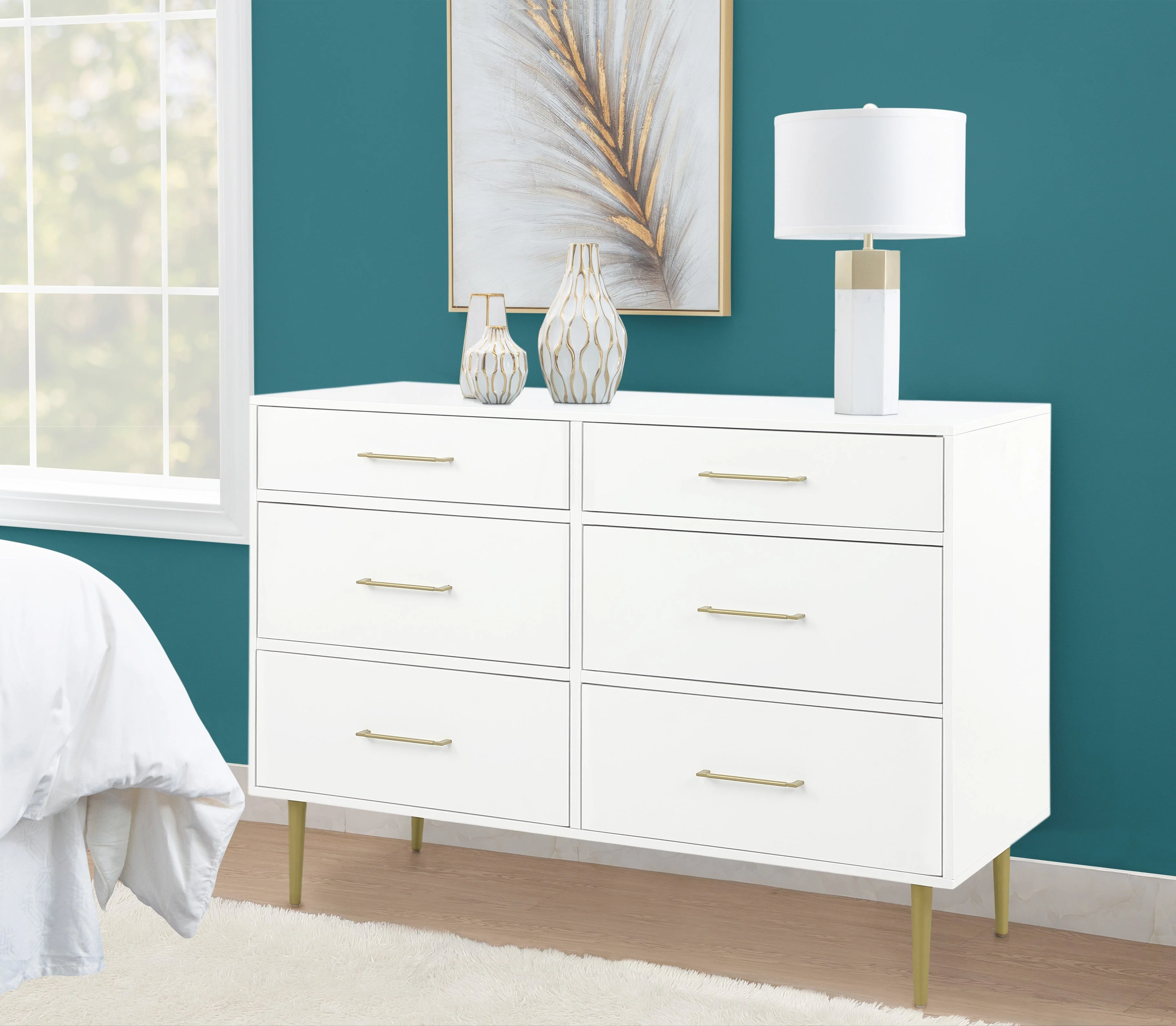 Valerie Glam 6 Drawer Dresser - White - Image 2