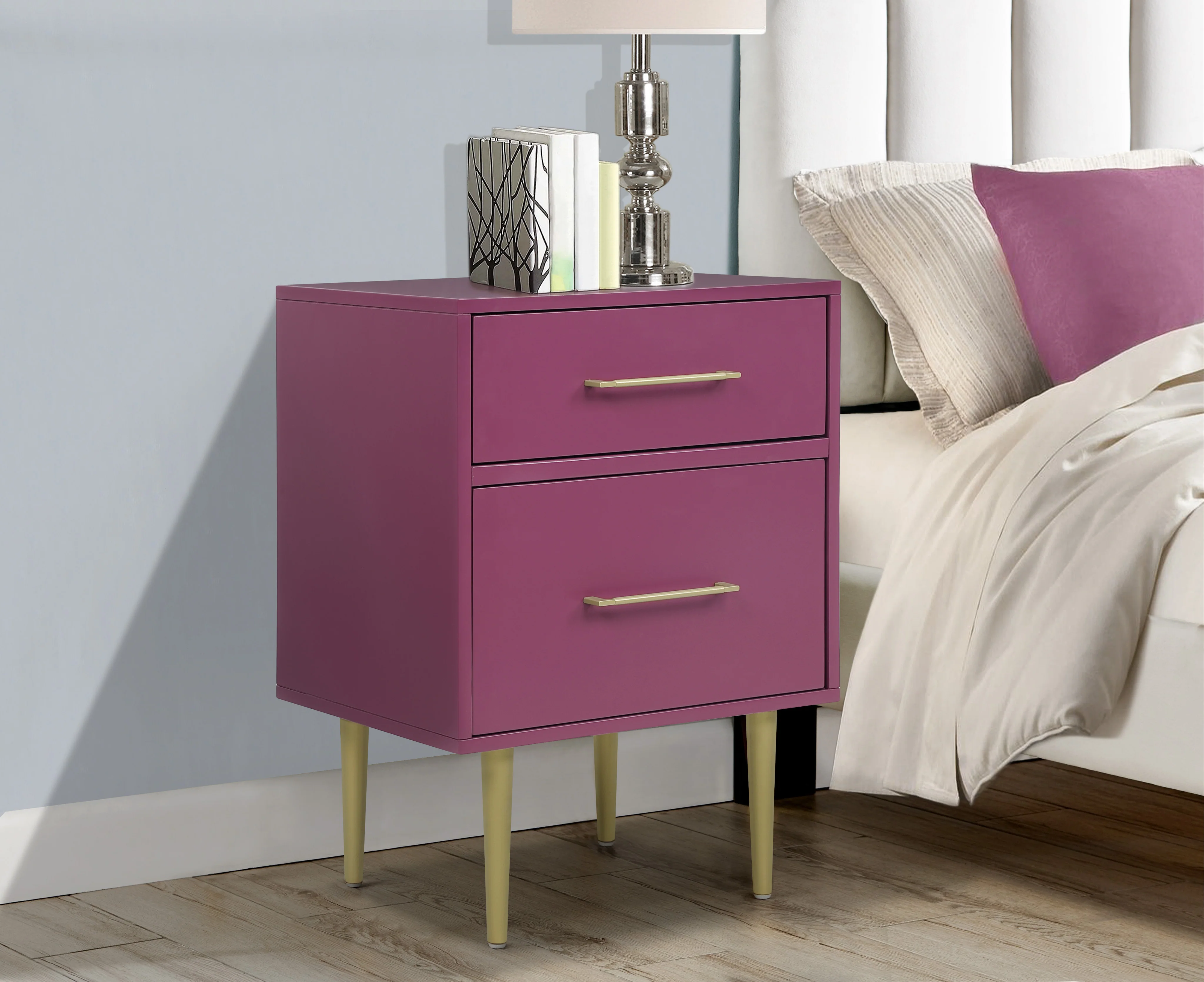 Valerie Glam Night Table - Raspberry - Image 2