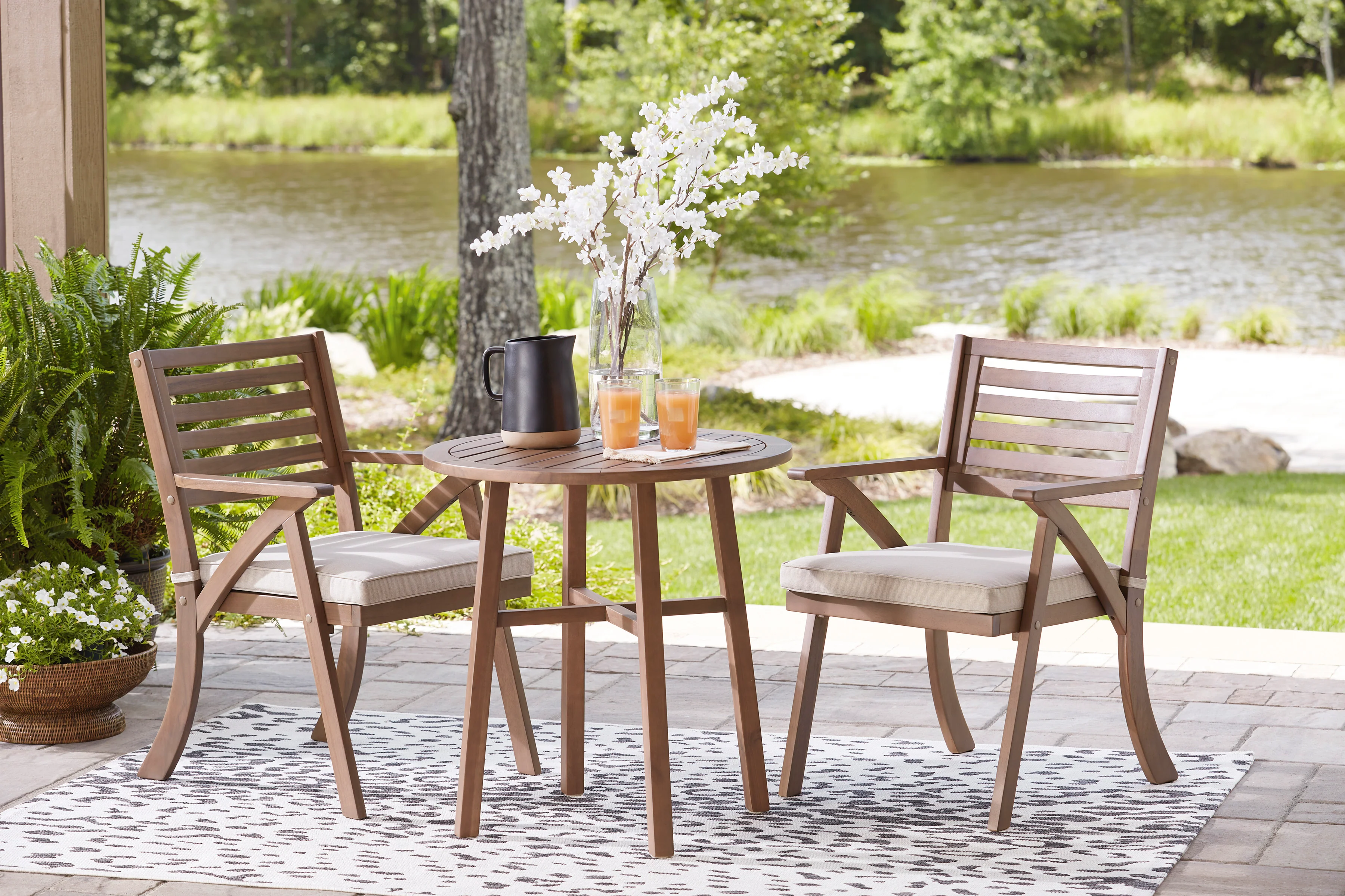 Vallerie 3-Piece Outdoor Table and Chairs Set - Brown - Image 2