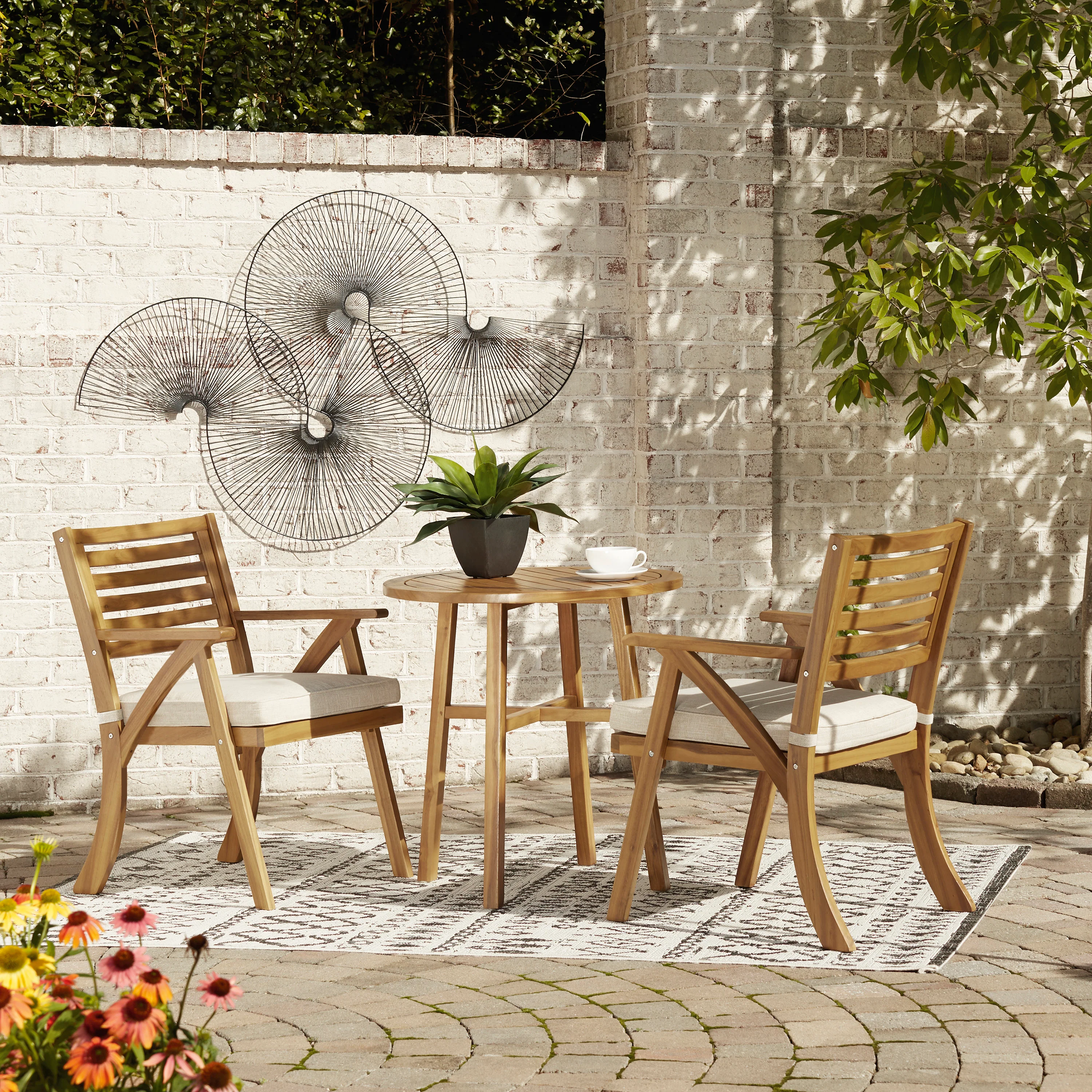 Vallerie 3-Piece Outdoor Table and Chairs Set - Brown - Image 3
