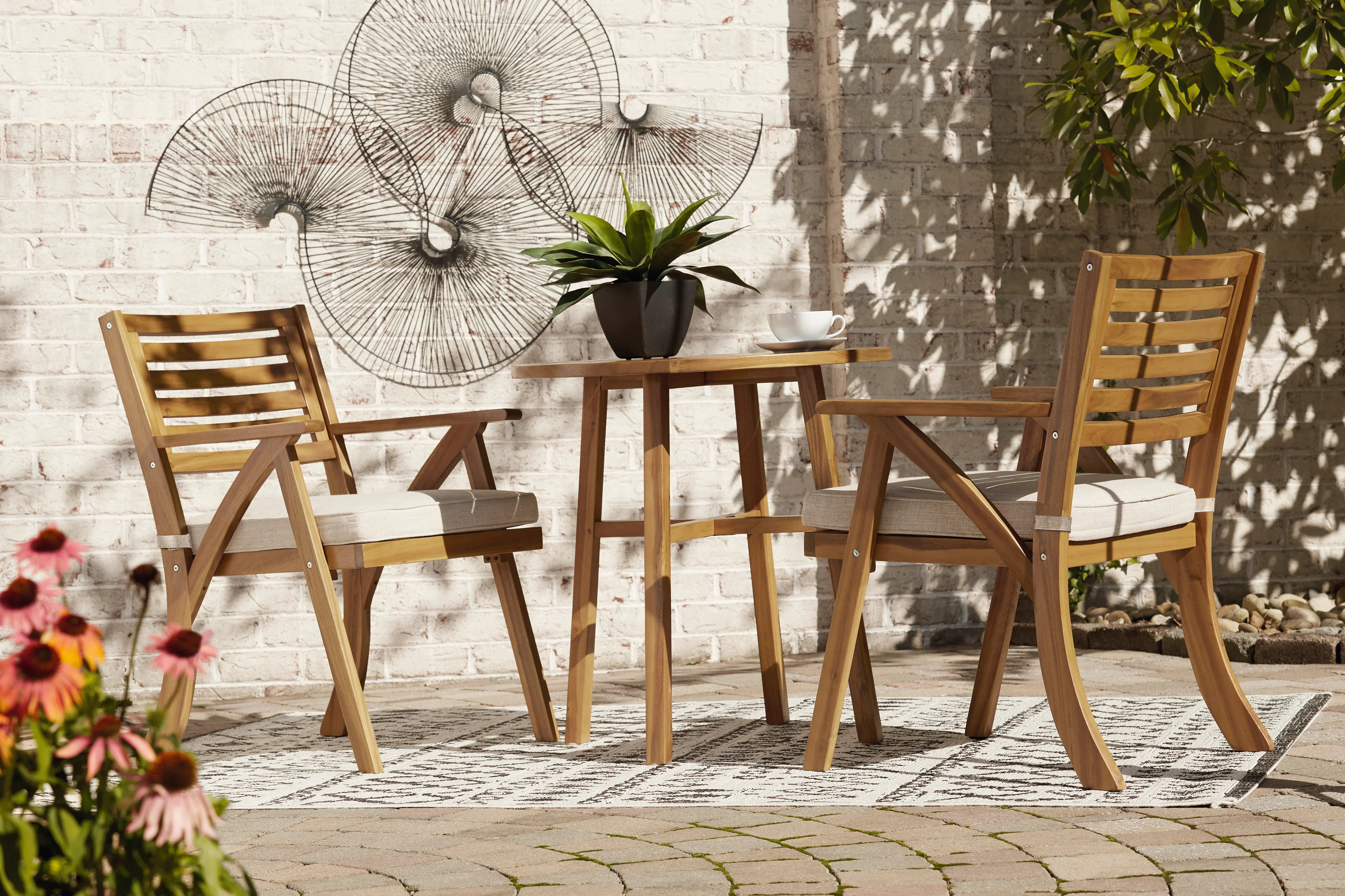 Vallerie 3-Piece Outdoor Table and Chairs Set - Brown - Image 4