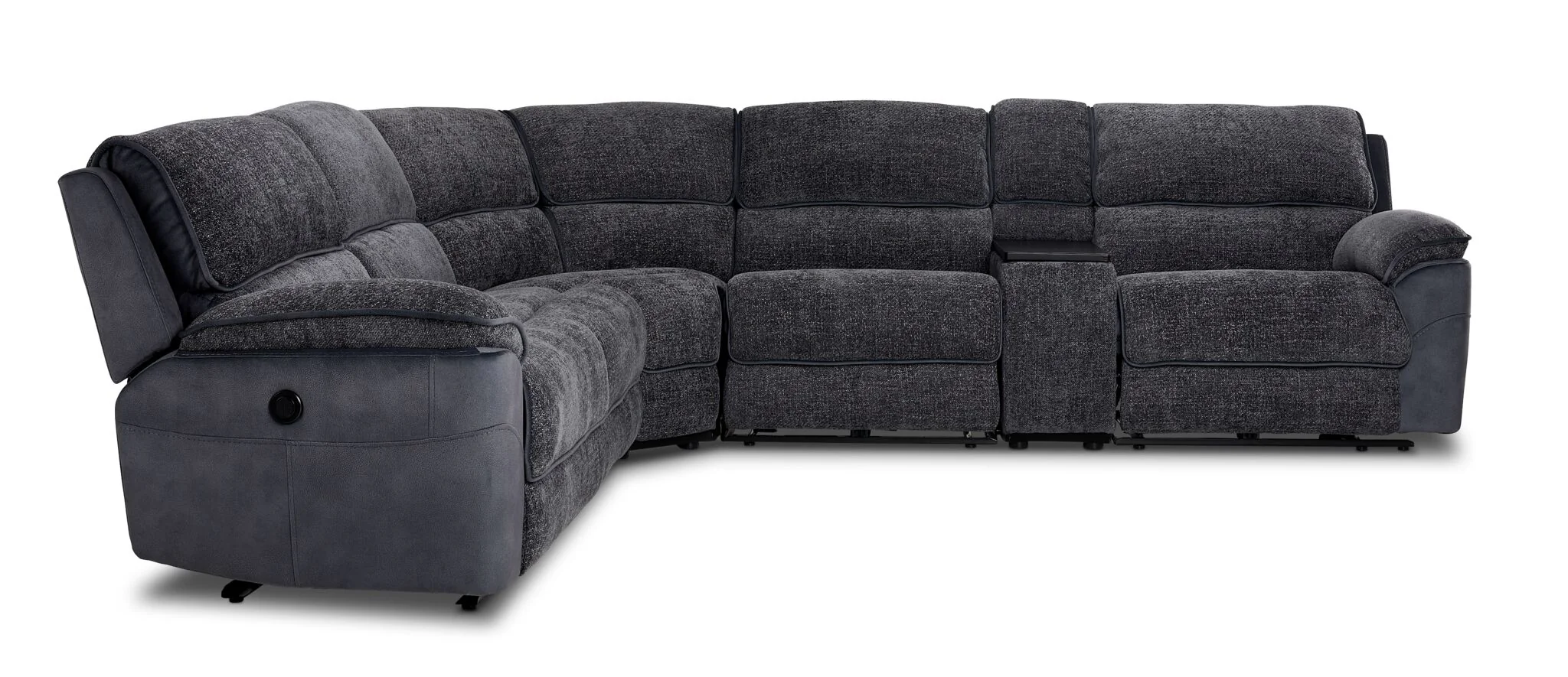 Vandelay 6-Piece Dual Power Reclining Sectional with Console and Reclining Armless Chair - Blue - Image 2