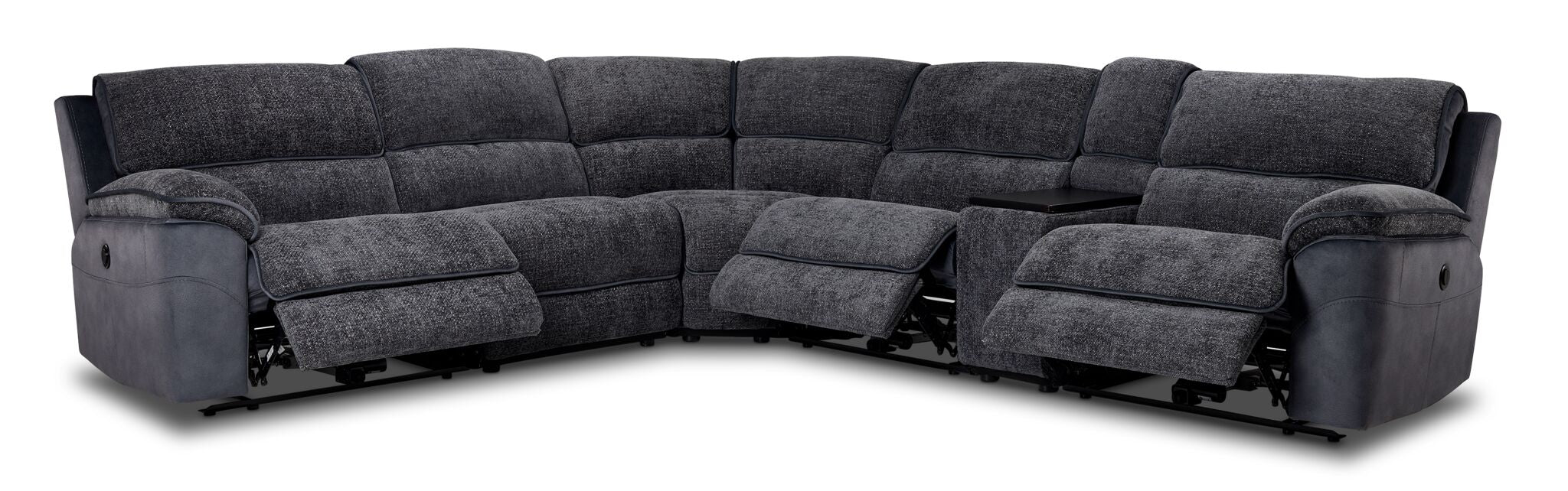 Vandelay 6-Piece Dual Power Reclining Sectional with Console and Reclining Armless Chair - Blue - Image 4