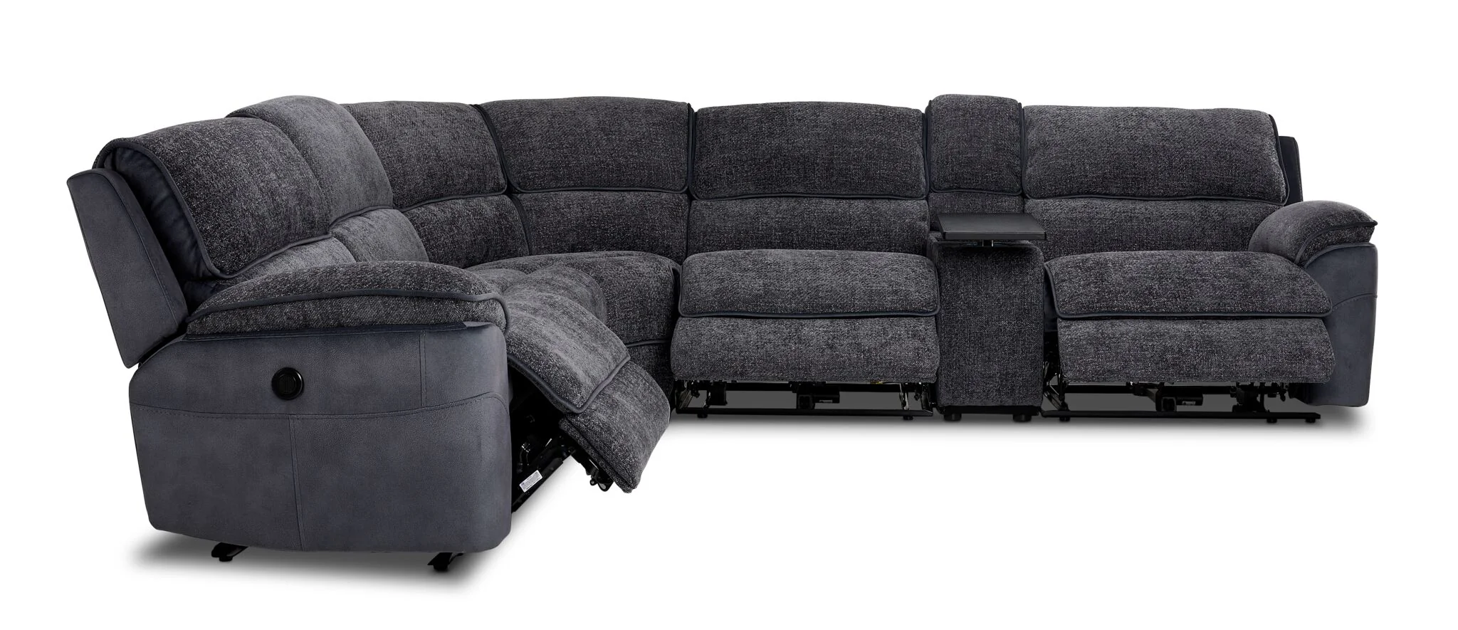 Vandelay 6-Piece Dual Power Reclining Sectional with Console and Reclining Armless Chair - Blue - Image 6