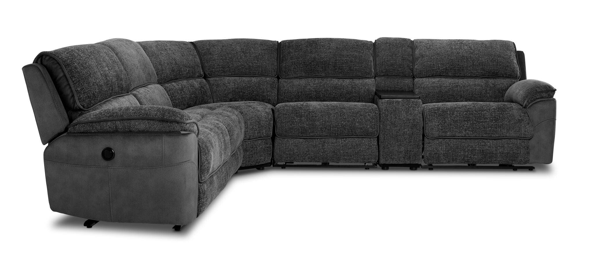 Vandelay 6-Piece Dual Power Reclining Sectional with Console and Reclining Armless Chair - Grey - Image 2