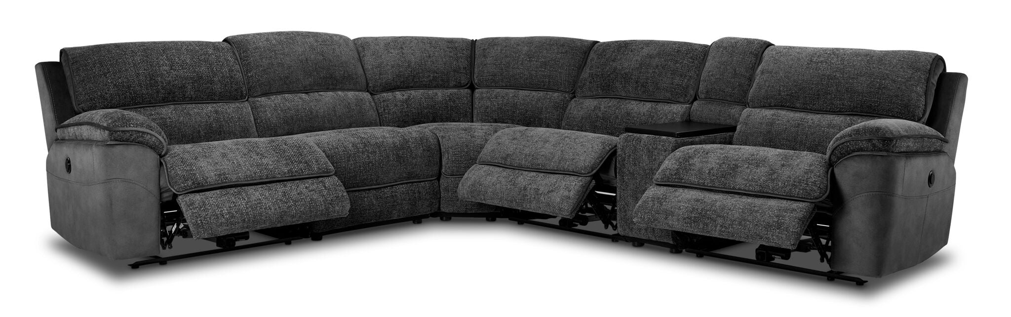 Vandelay 6-Piece Dual Power Reclining Sectional with Console and Reclining Armless Chair - Grey - Image 3