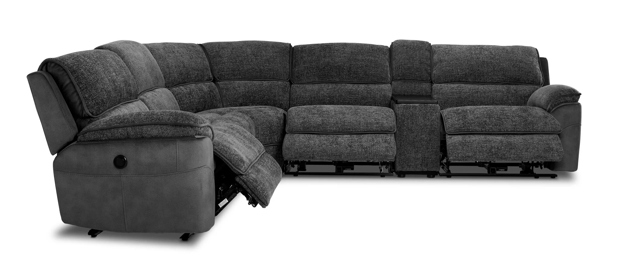 Vandelay 6-Piece Dual Power Reclining Sectional with Console and Reclining Armless Chair - Grey - Image 5
