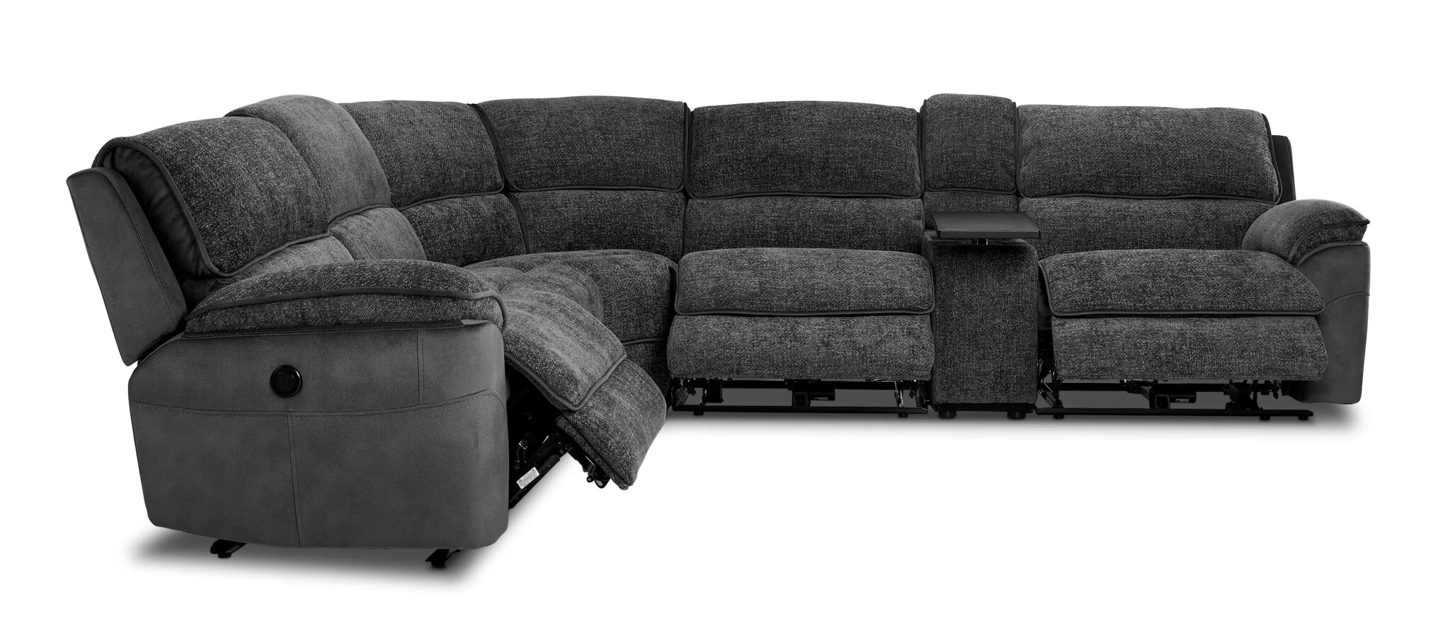 Vandelay 6-Piece Dual Power Reclining Sectional with Console and Reclining Armless Chair - Grey - Image 6