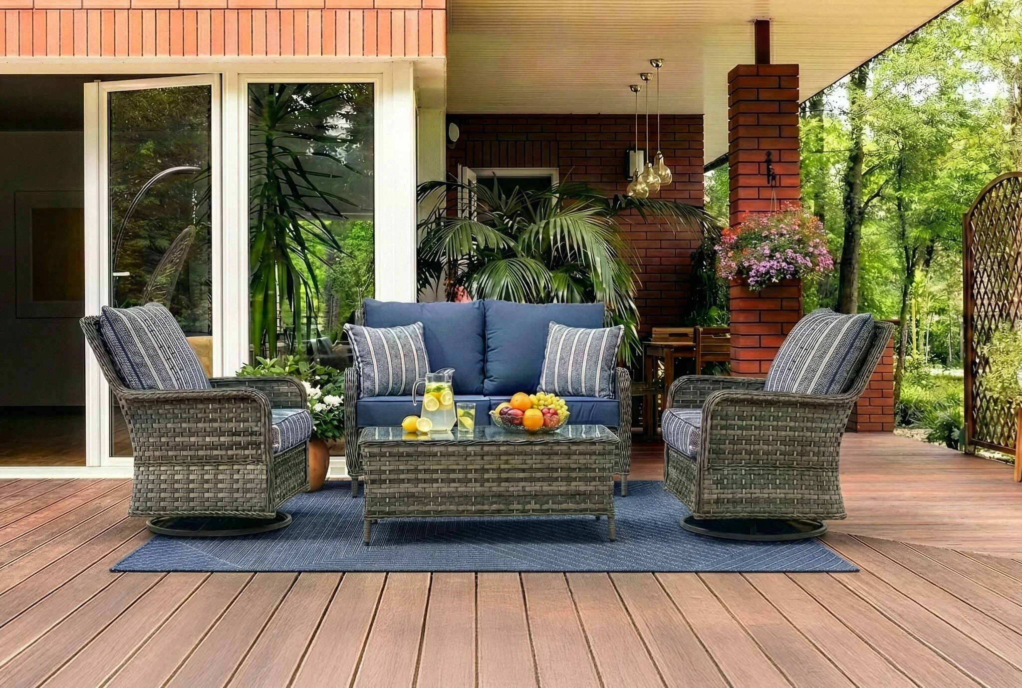 Veranda 4-Piece Outdoor Conversation Set - Grey, Blue - Image 2