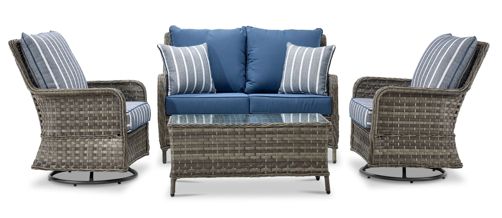 Veranda 4-Piece Outdoor Conversation Set - Grey, Blue - Image 3