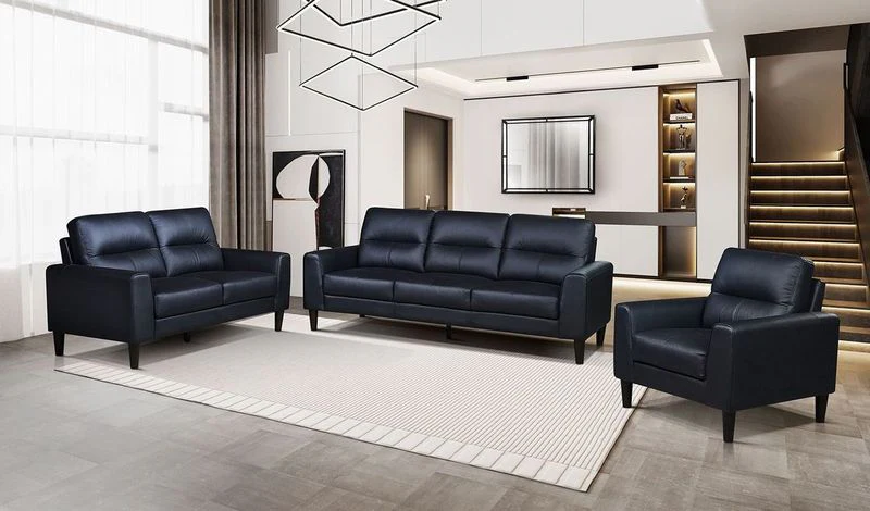 Verissimo Leather Sofa, Loveseat and Chair Set - Black - Image 2