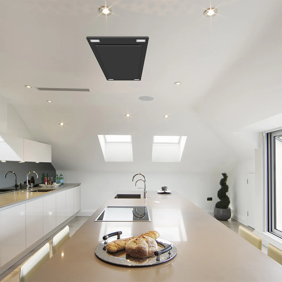 VICTORY Matte Black 600 CFM Flush Ceiling Range Hood - Sunset-BK - Image 3