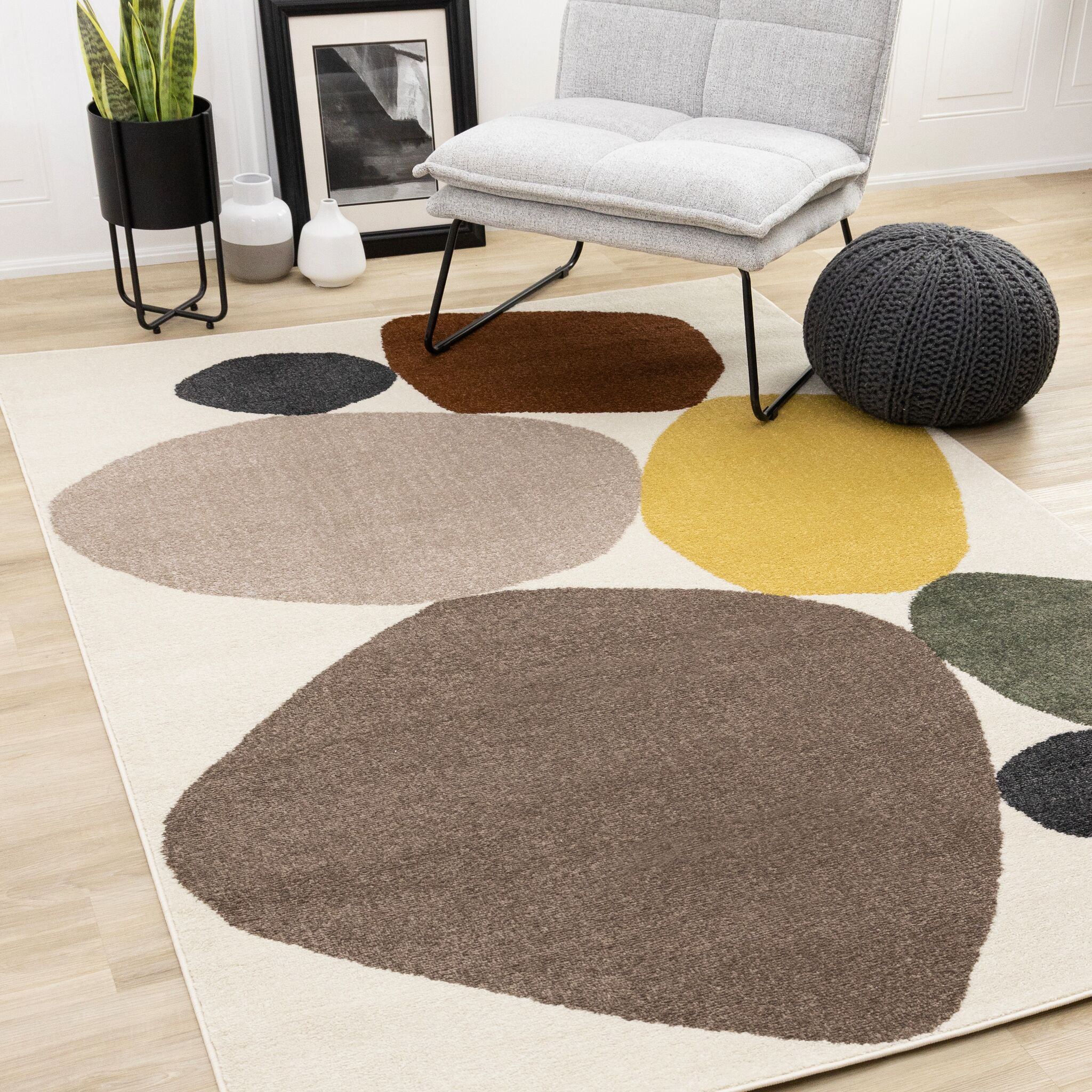 Warm Elements 5'3" x 7'7" Pebbles Design Area Rug - Cream - Image 2