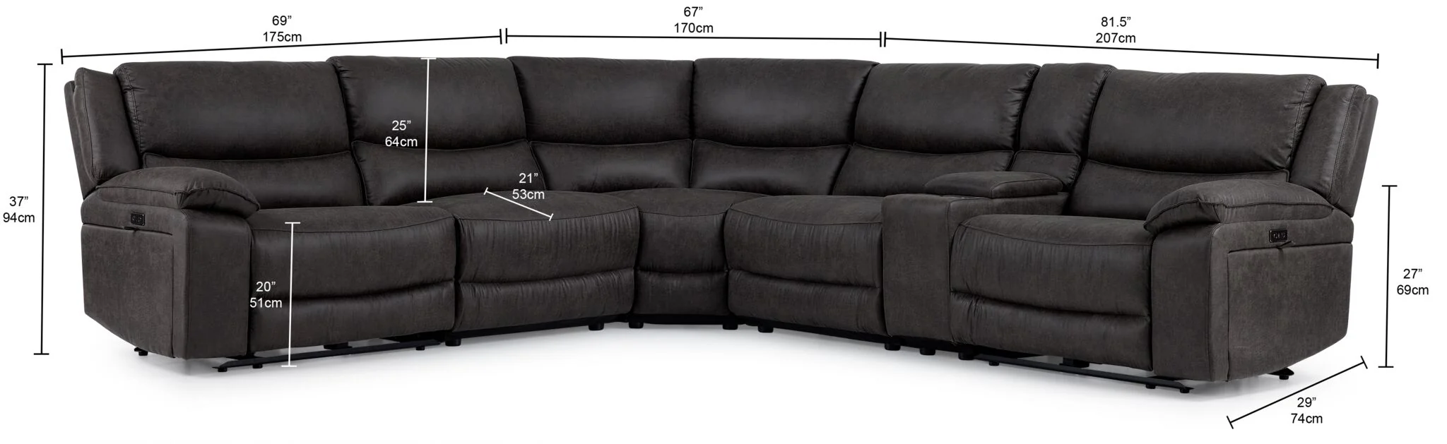 Weston 6-Piece Power Reclining Sectional with Console - Granite - Image 3
