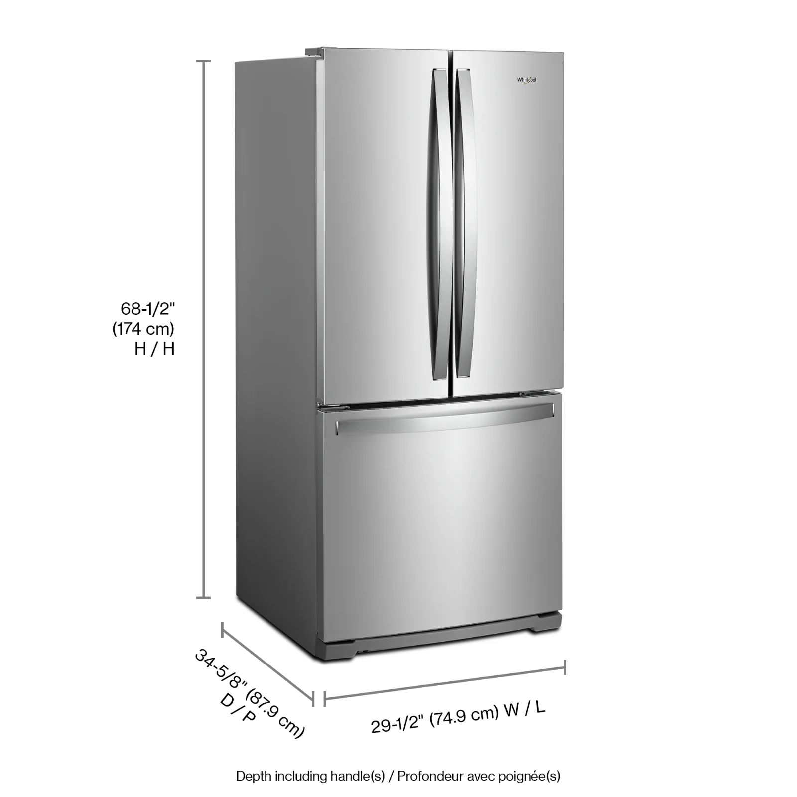 Whirlpool 29.5" 20 Cu. Ft. Stainless Steel French Door Refrigerator - WRF560SFHZ - Image 3