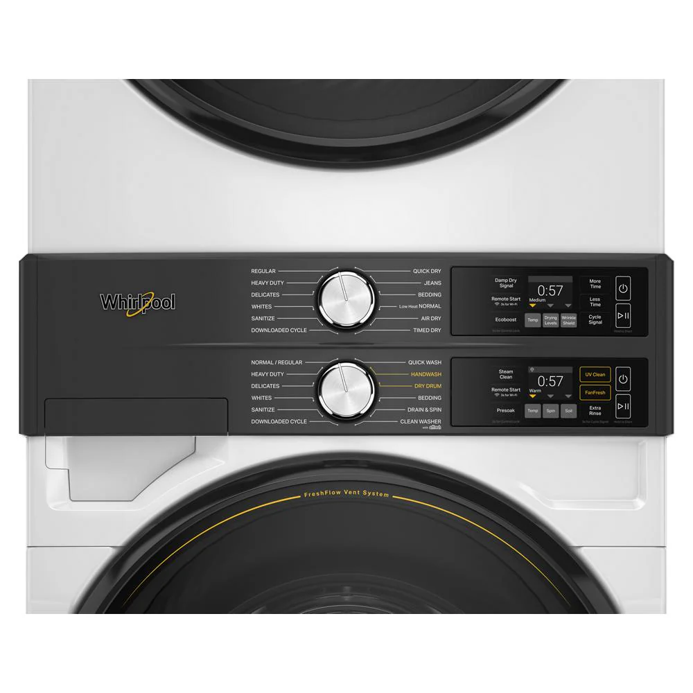 Whirlpool White Front Load Laundry Tower with FreshFlowTM Vent System and UV Clean Technology (5.2 cu. ft. Washer & 7.4 cu. ft. Electric Dryer) - YWEF5727TW - Image 4