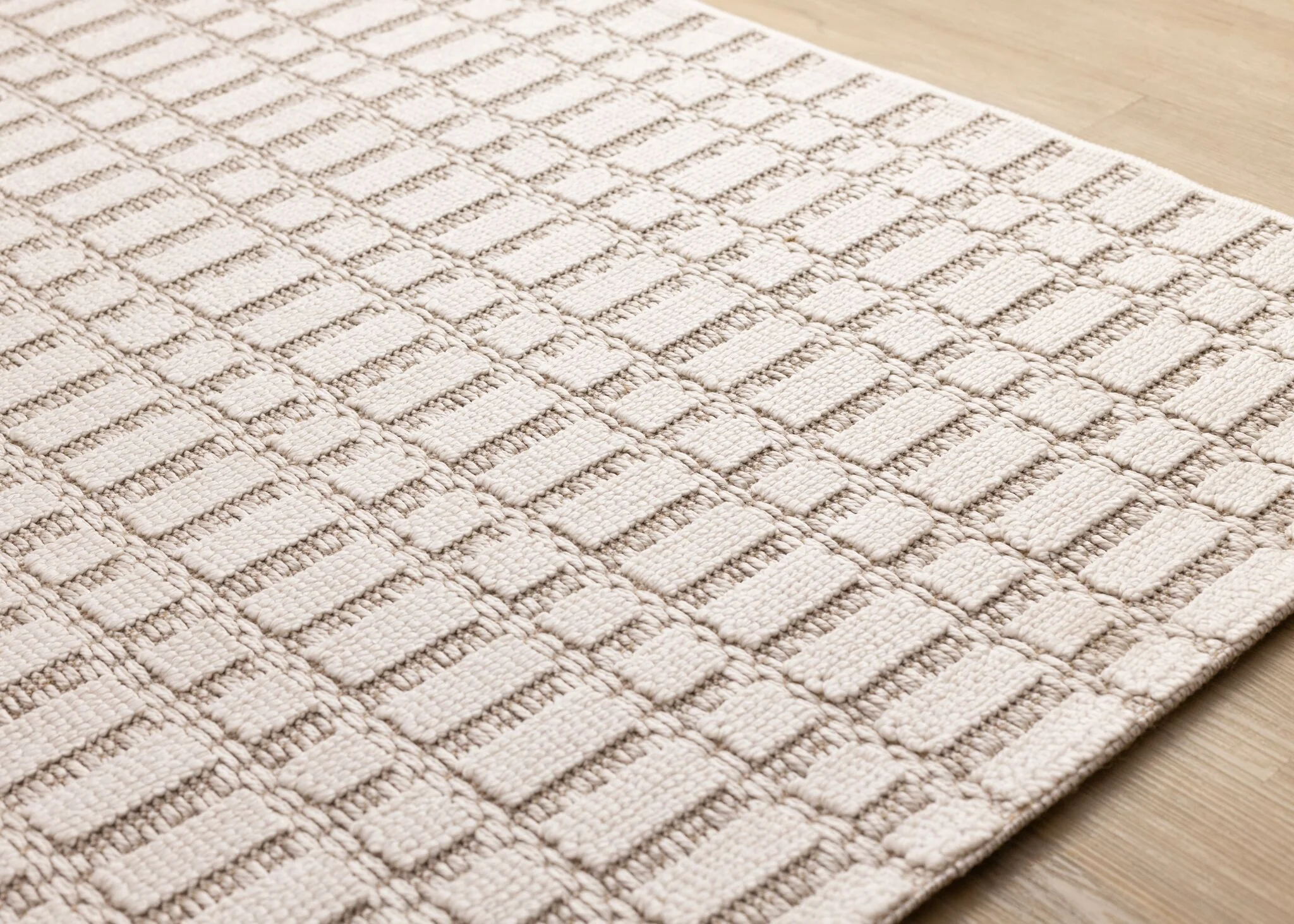 Woven Balance 5'3" x 7'7" Intricate Grid Design Area Rug - White, Taupe - Image 3