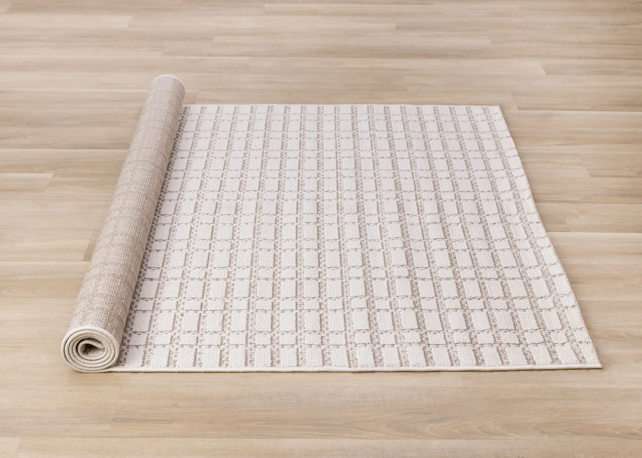 Woven Balance 5'3" x 7'7" Intricate Grid Design Area Rug - White, Taupe - Image 9