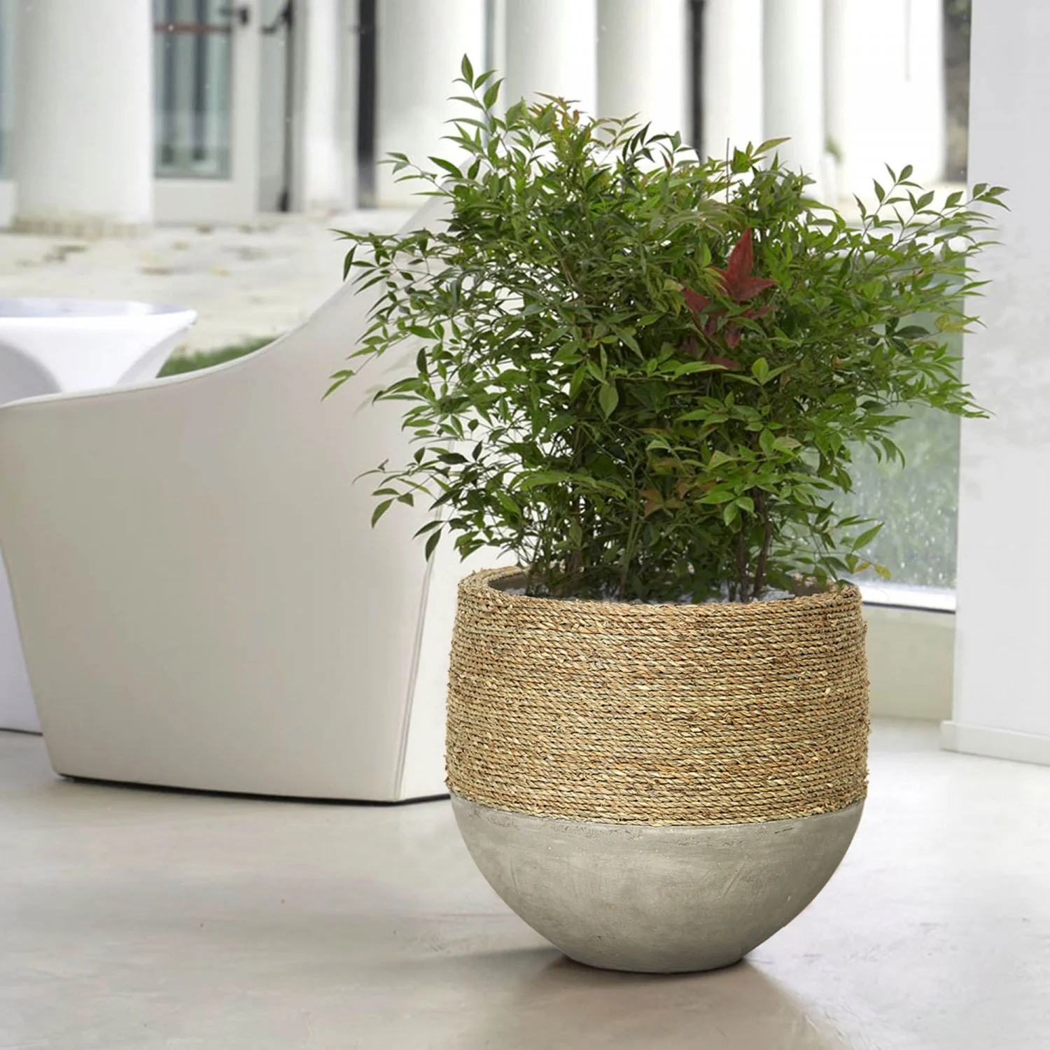 Wynmere Mixed Grass And Concrete Pot - Grey/Beige - Image 2