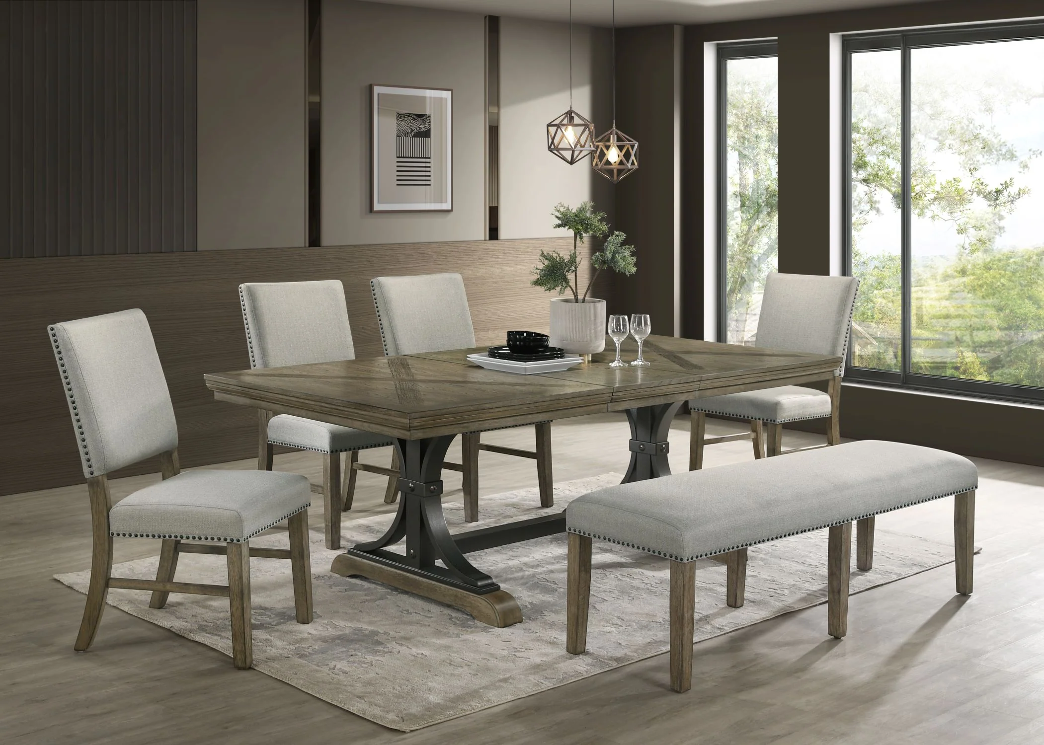 Yorkshire 6 - Piece Extendable Dining set - Warm Grey - Image 2