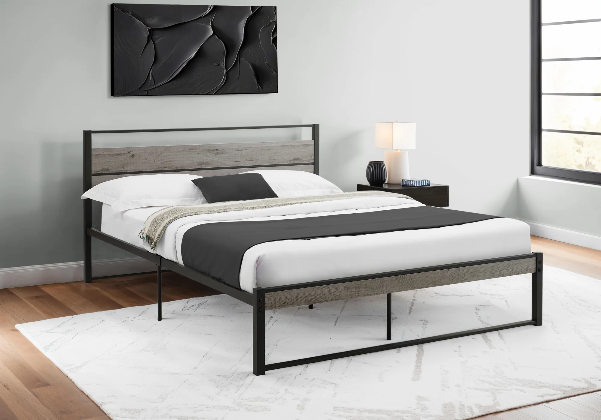 Zyro Queen Bed - Grey/Black - Image 2